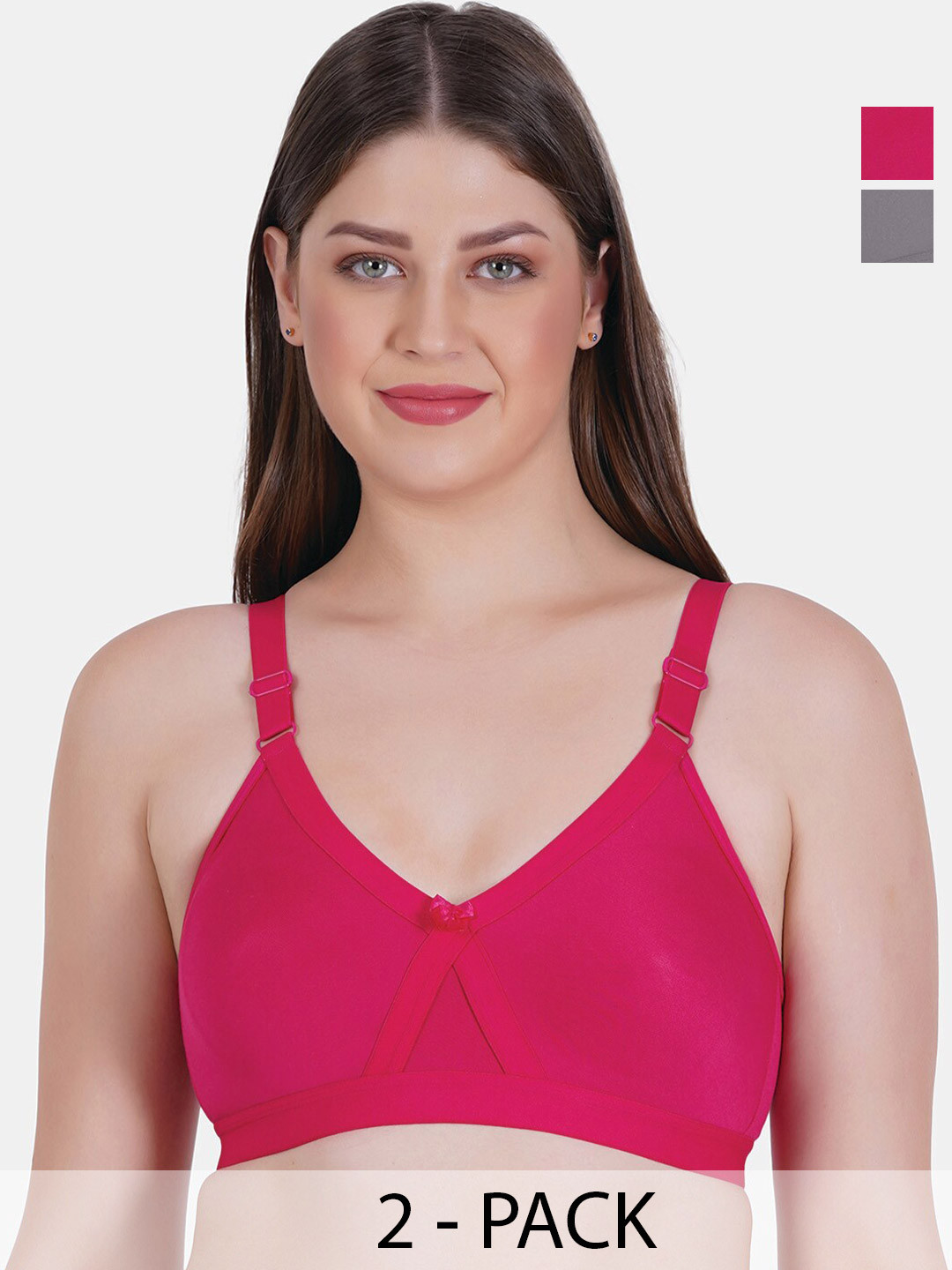 

Reveira Pack Of 2 Dry Fit T-shirt Bra Full Coverage Non-Wired Non Padded All Day Comfort, Pink