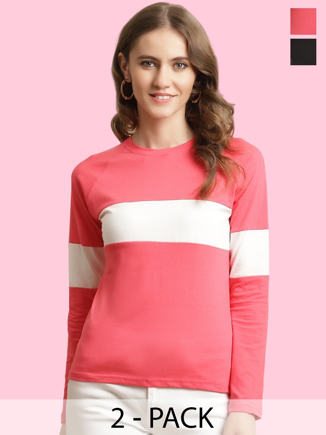 

BAESD Pack Of 2 Colourblocked Cotton T-shirt, Pink