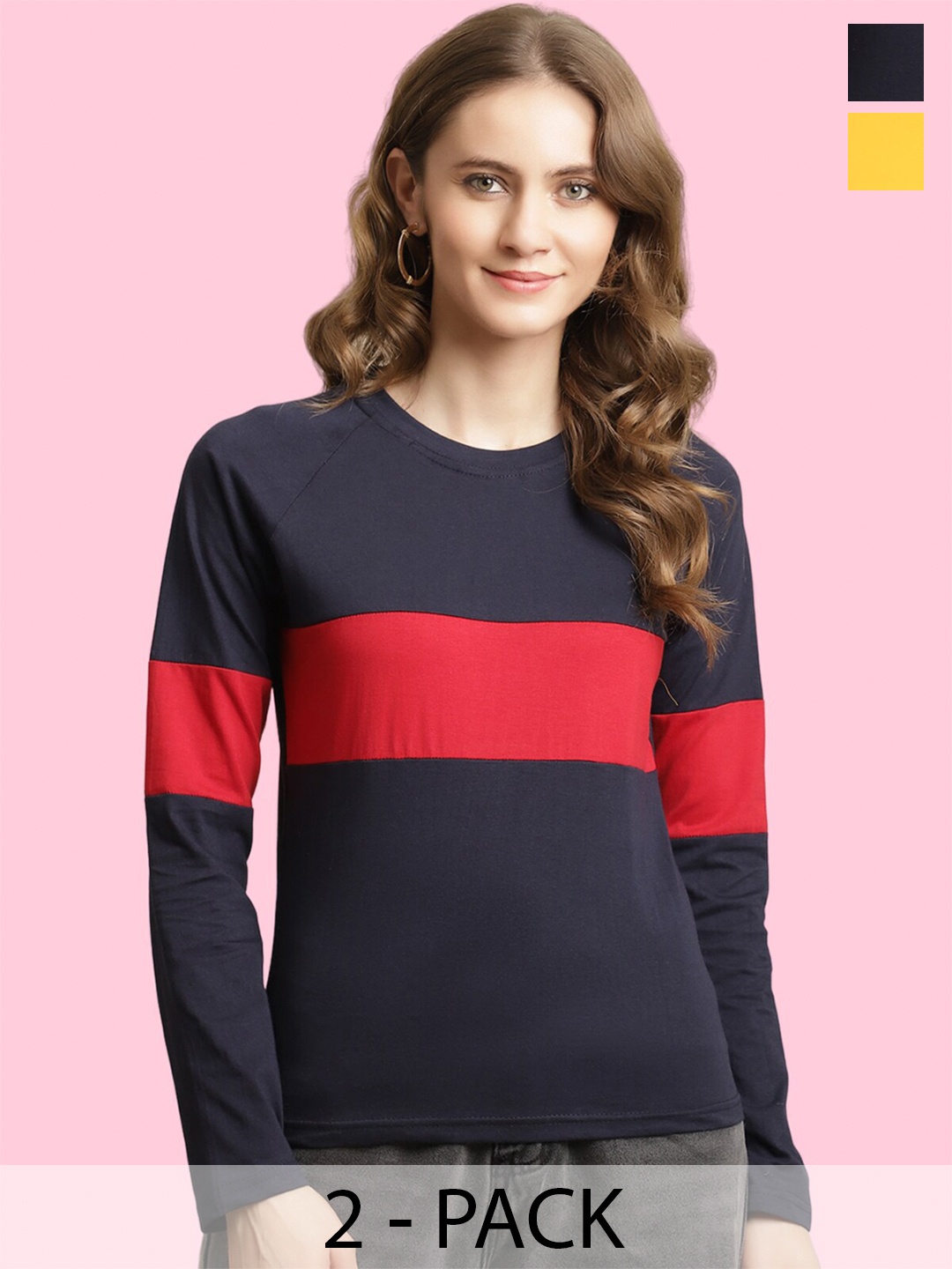 

BAESD Pack Of 2 Colourblocked Cotton T-shirts, Navy blue