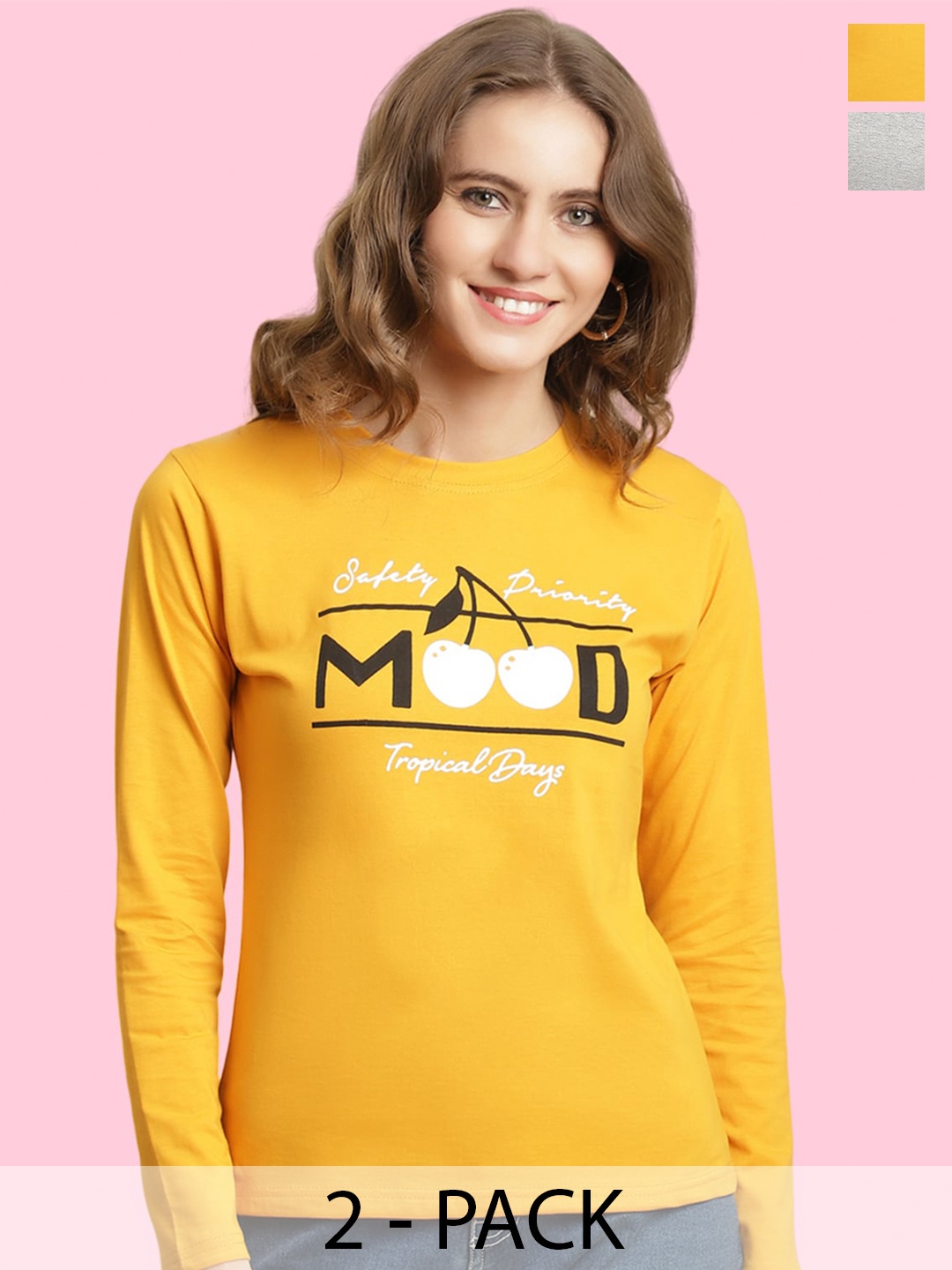 

BAESD Pack Of 2 Typography Printed Long Sleeves Cotton T-shirt, Black