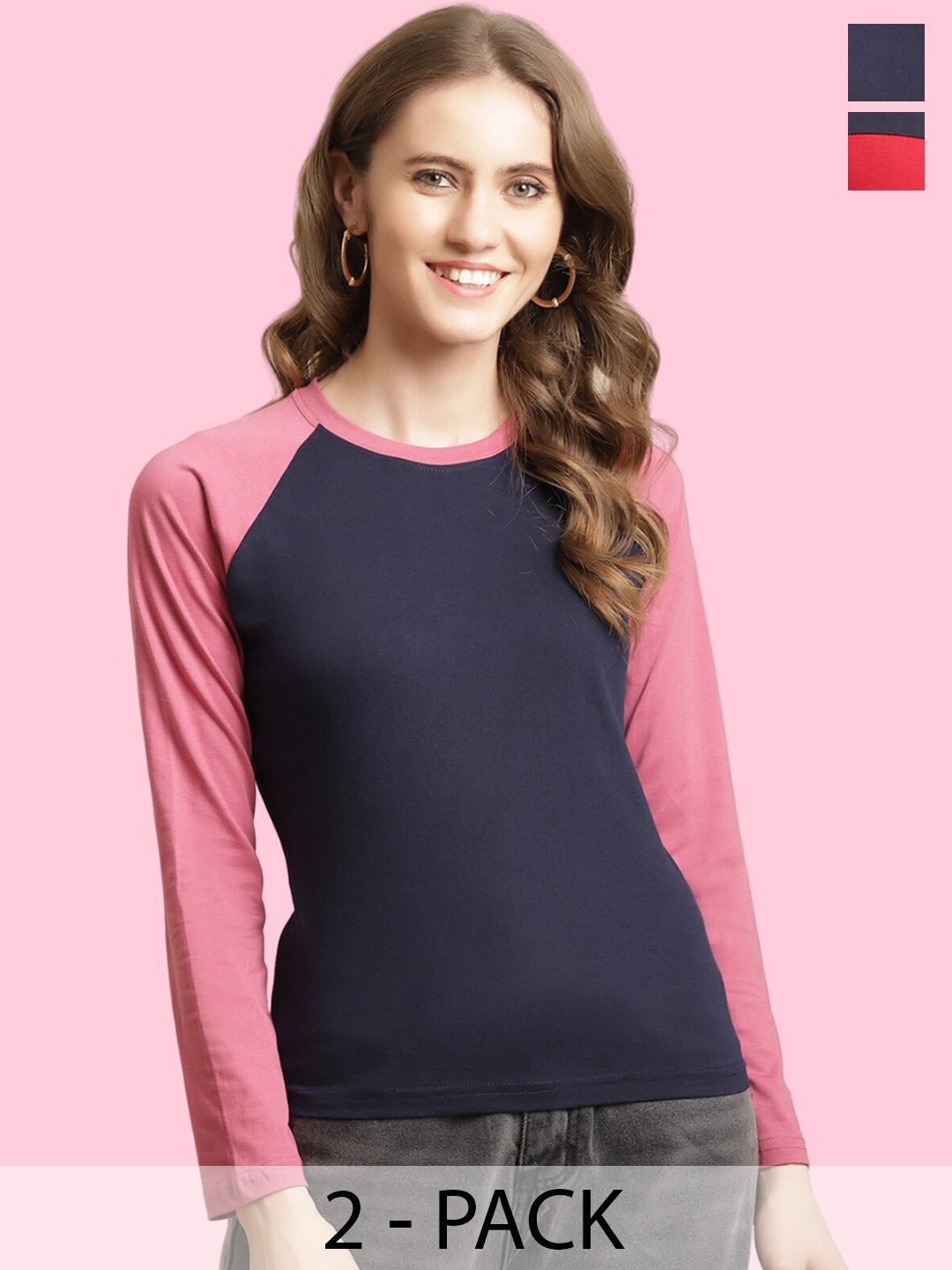 

BAESD Pack Of 2 Colourblocked Cotton T-shirt, Navy blue
