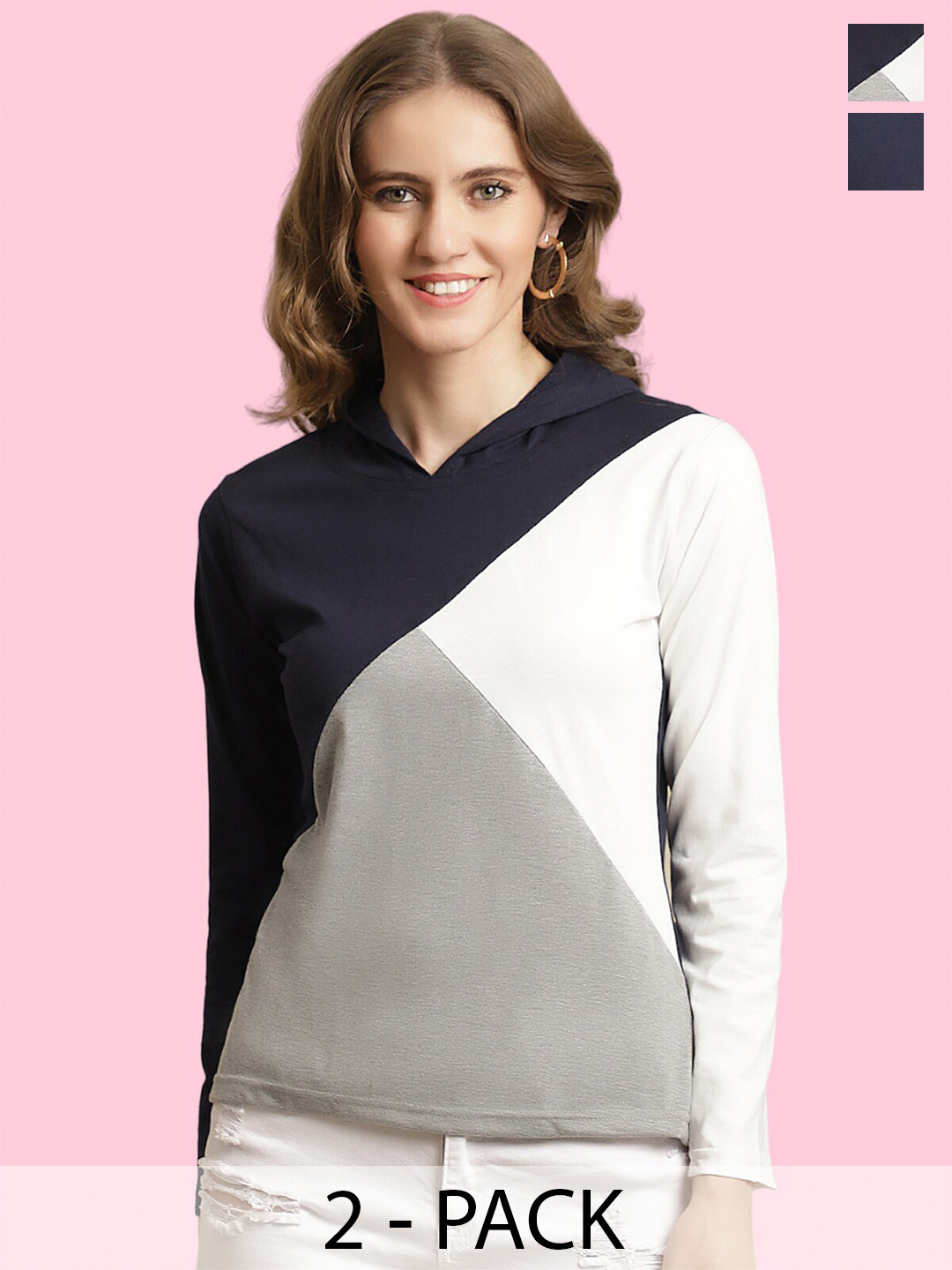 

BAESD Pack Of 2 Colourblocked Cotton T-shirts, Navy blue