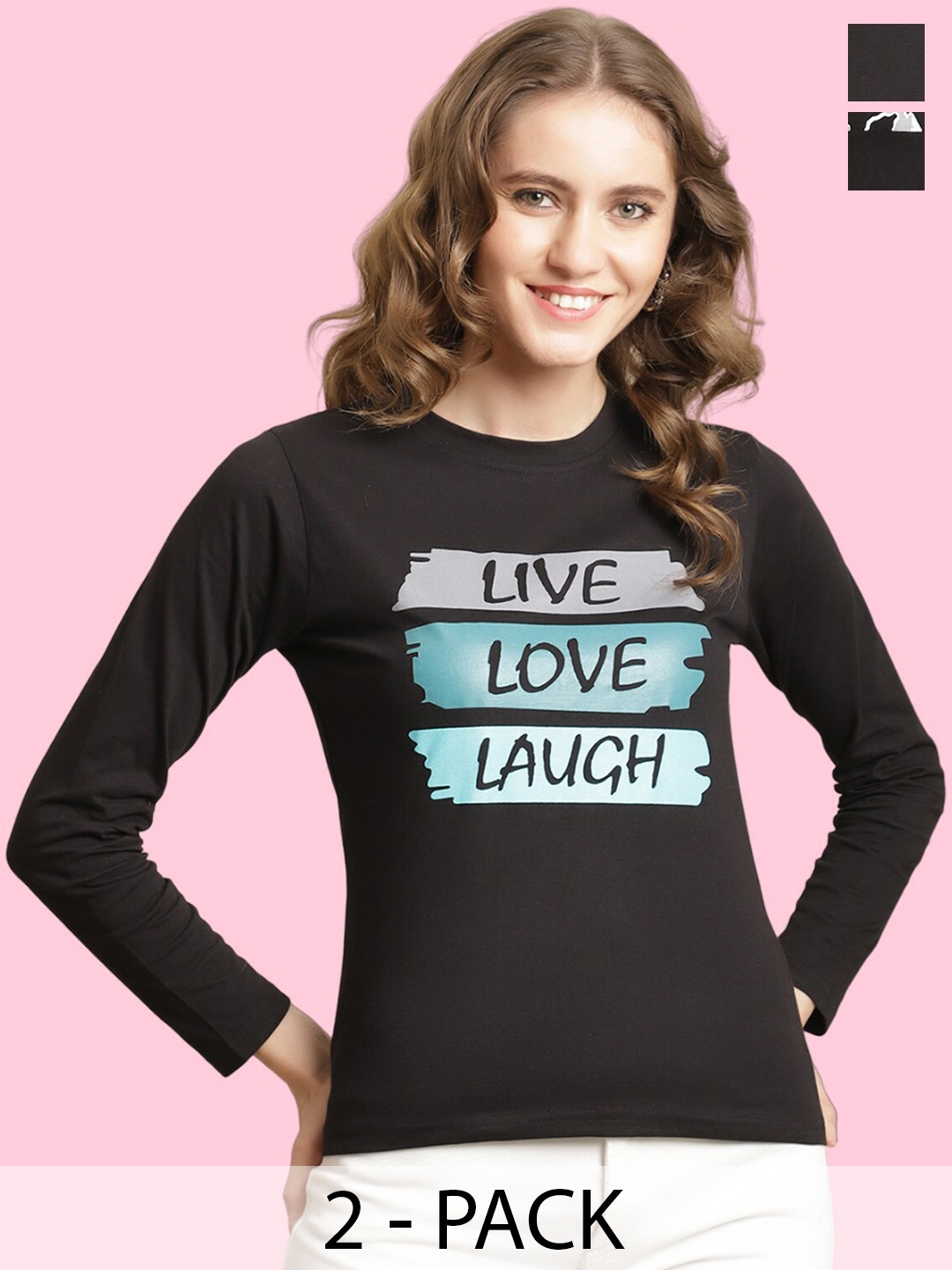 

BAESD Pack Of 2 Typography Printed Cotton T-shirt, Black