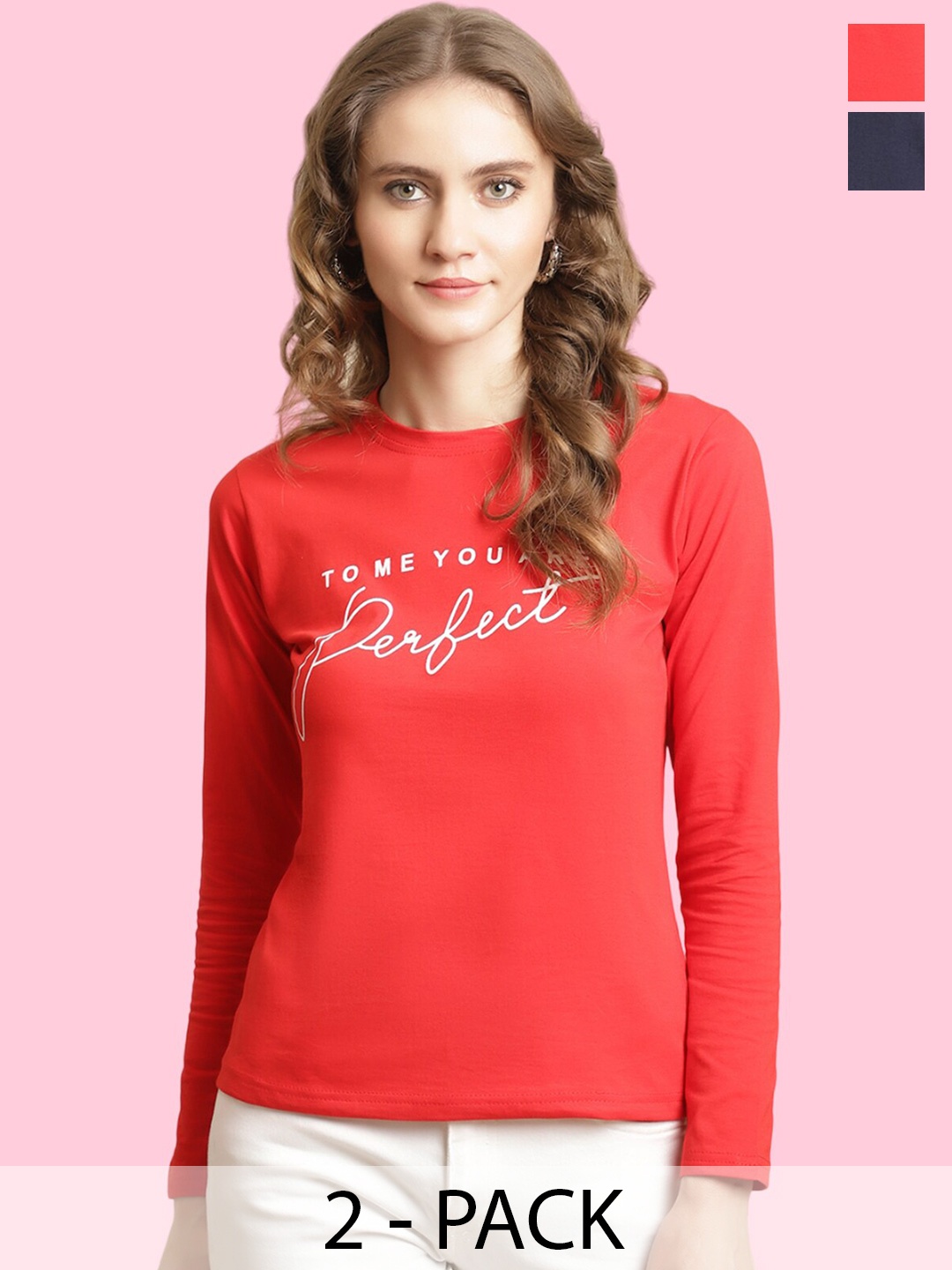 

BAESD Pack Of 2 Typography Printed Cotton T-shirts, Red