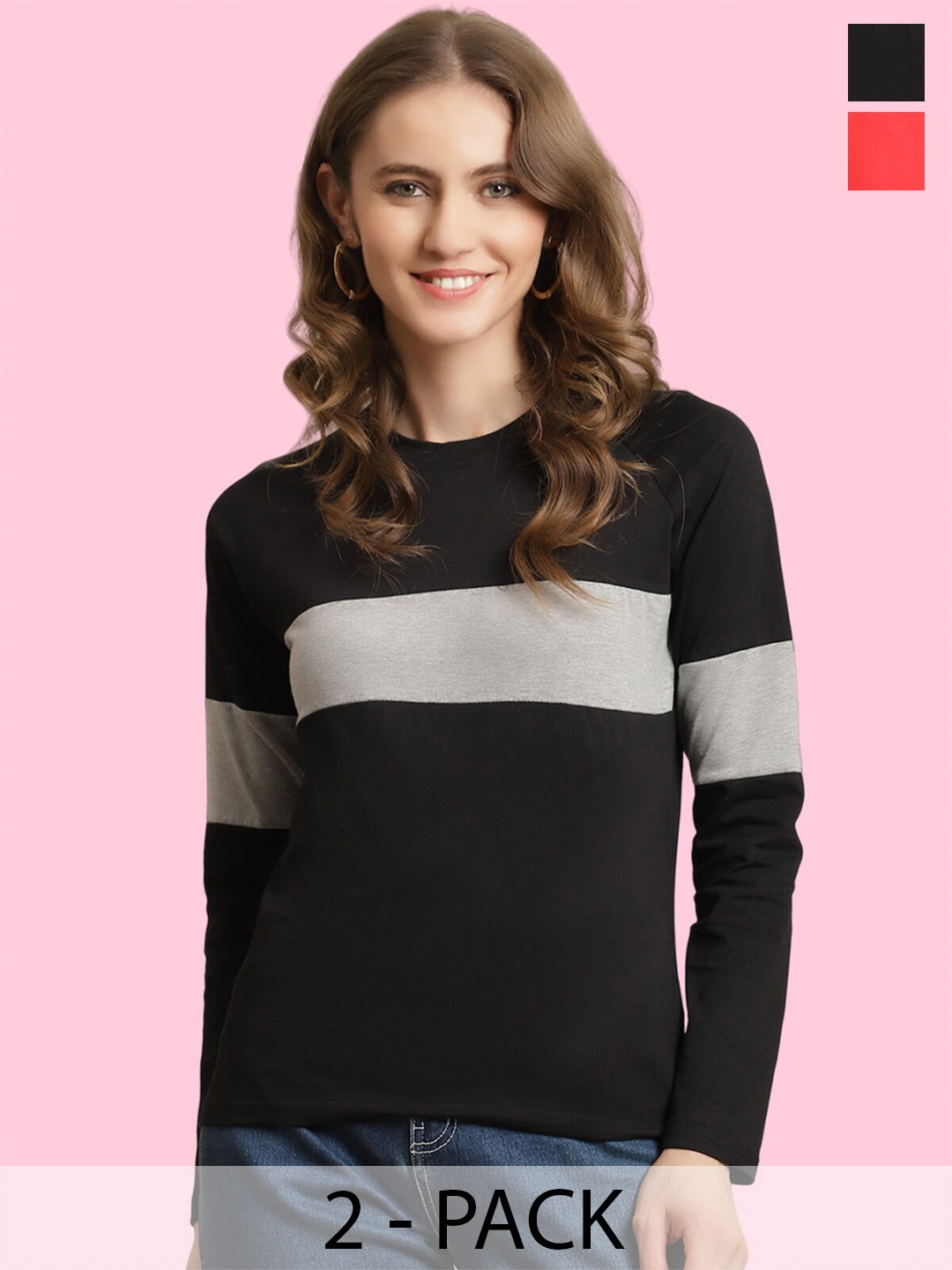 

BAESD Pack Of 2 Colourblocked Cotton T-shirt, Black