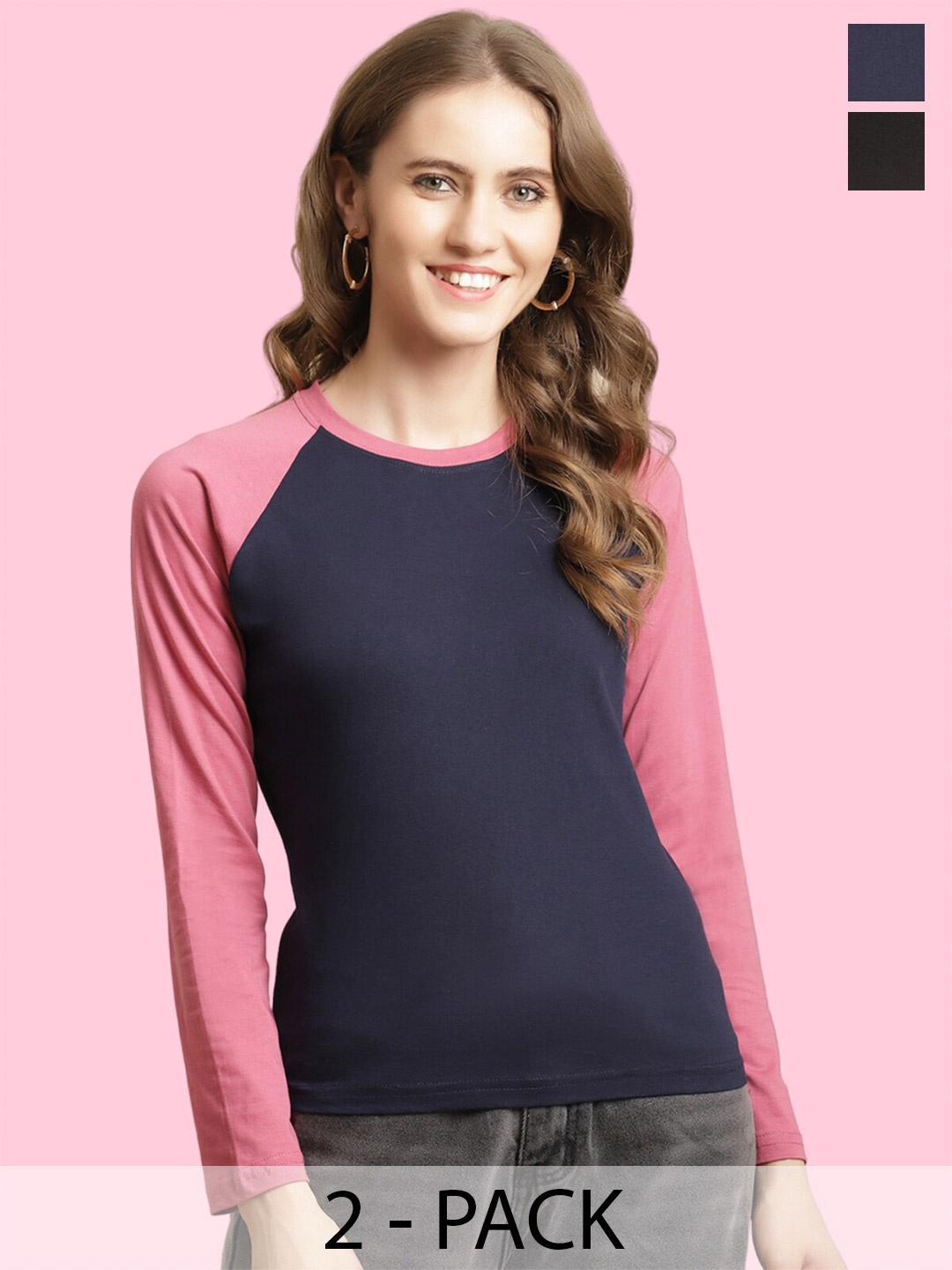 

BAESD Pack Of 2 Colourblocked Cotton T-shirt, Navy blue