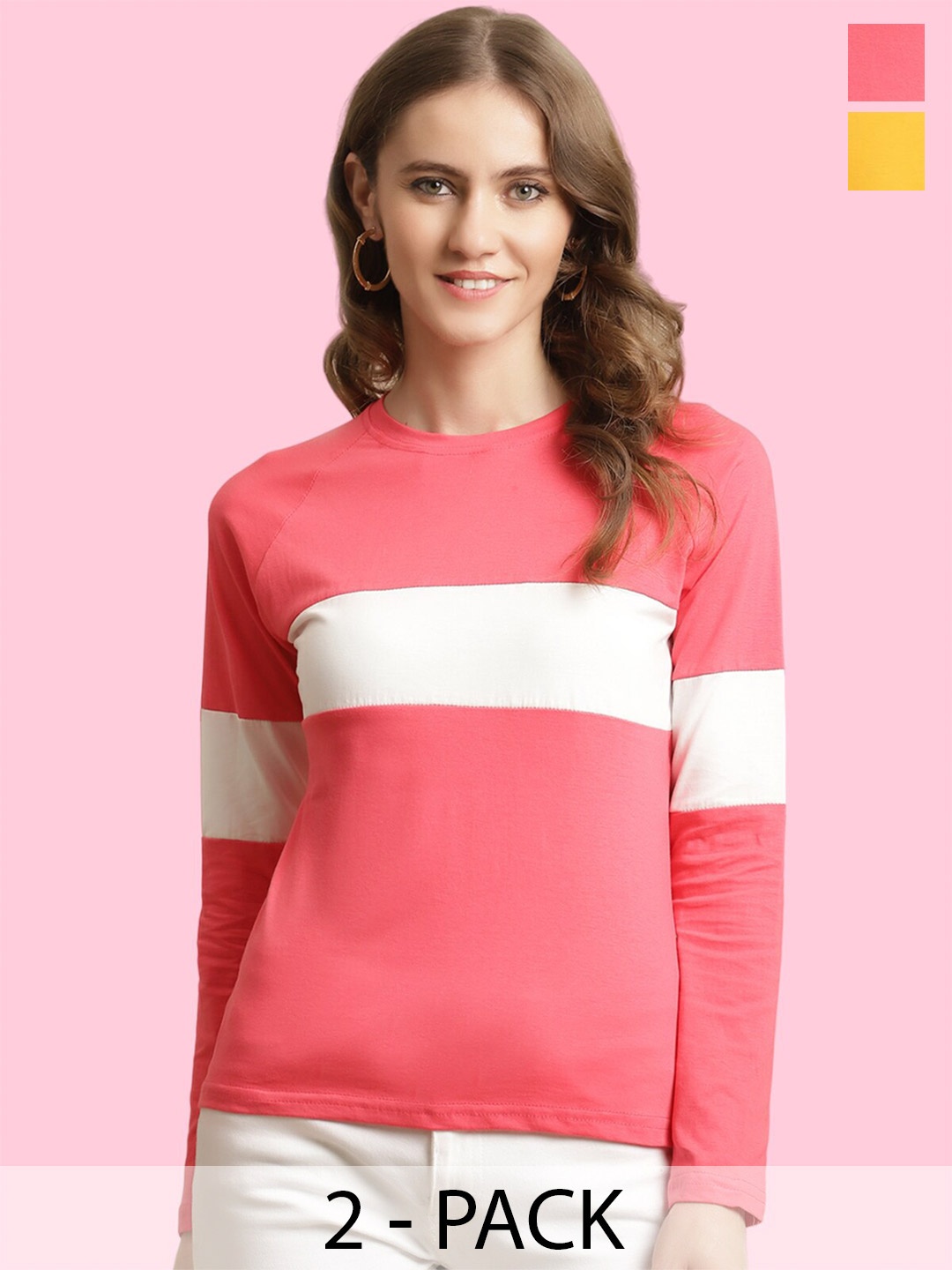 

BAESD Pack Of 2 Colourblocked Cotton T-shirt, Pink