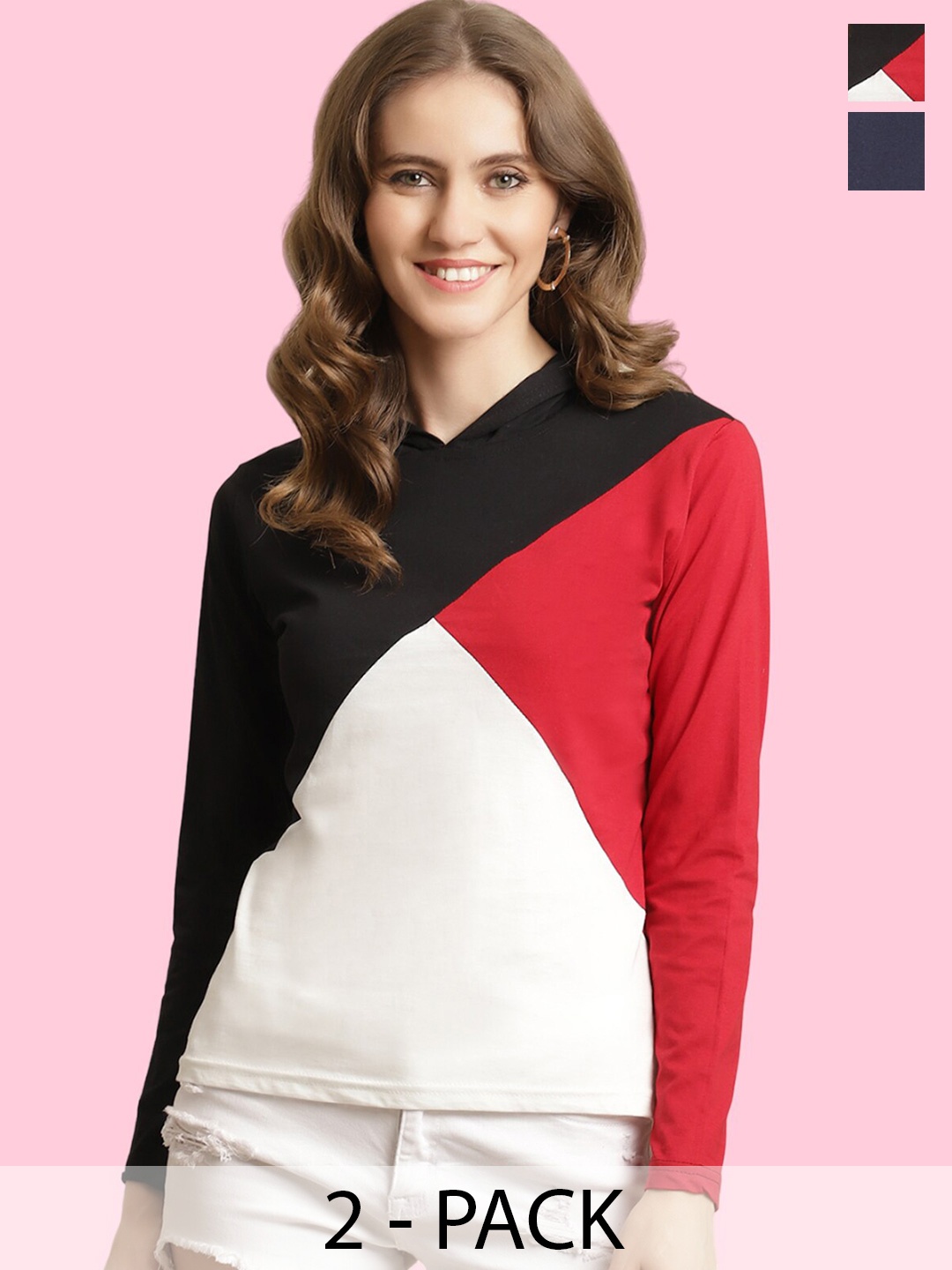 

BAESD Pack Of 2 Colourblocked Long Sleeves Cotton T-shirts, Navy blue