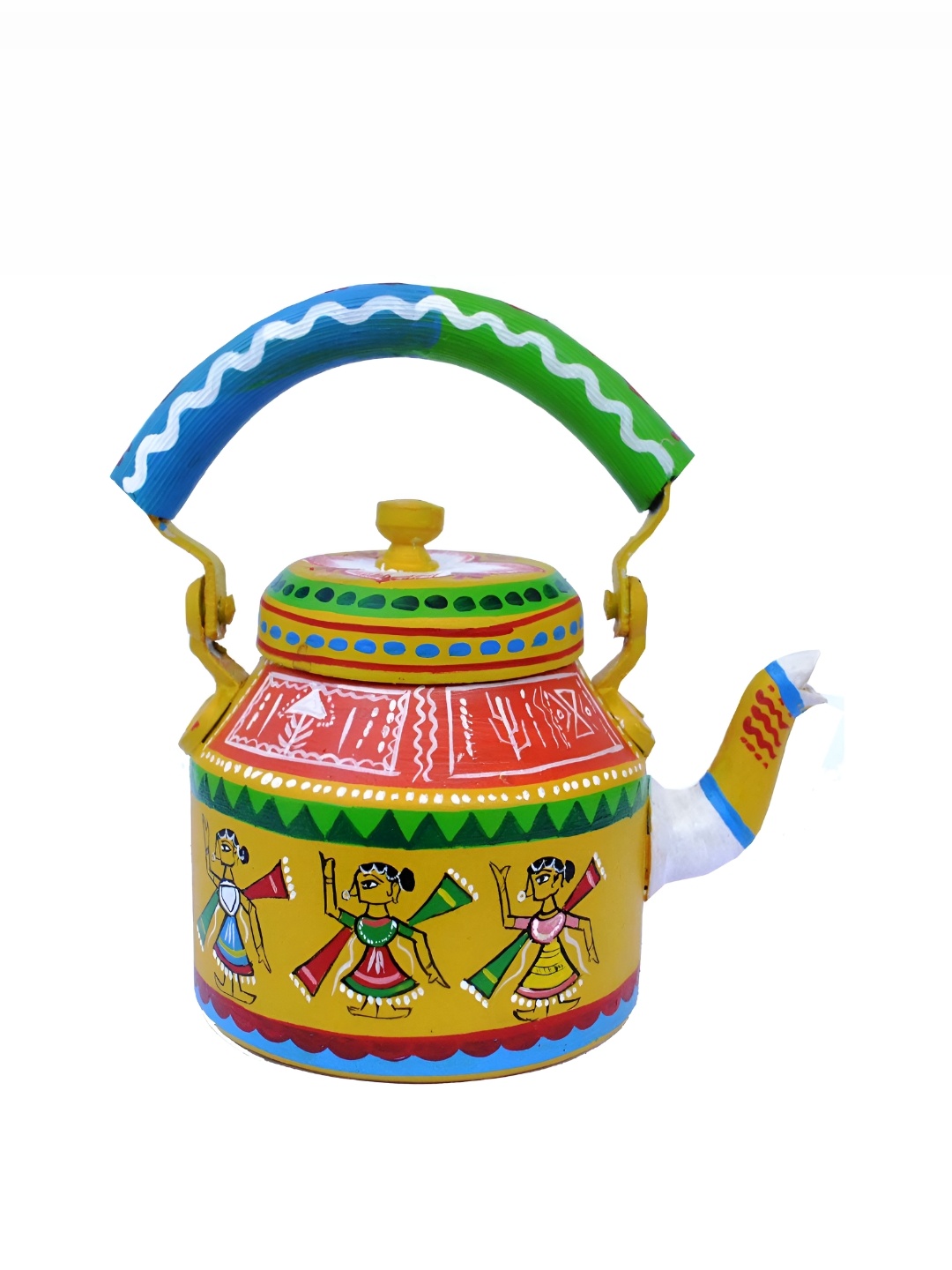 

iHandikart Yellow & Green Printed Aluminium Glossy Kettle