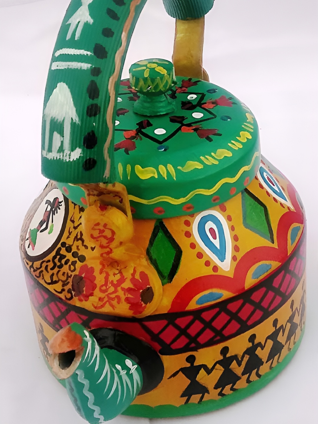 

iHandikart Green & Yellow Printed Aluminium Glossy Kettle