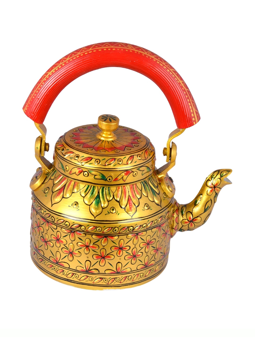 

iHandikart Gold Toned & Red Printed Stainless Steel Glossy Kettle 1L