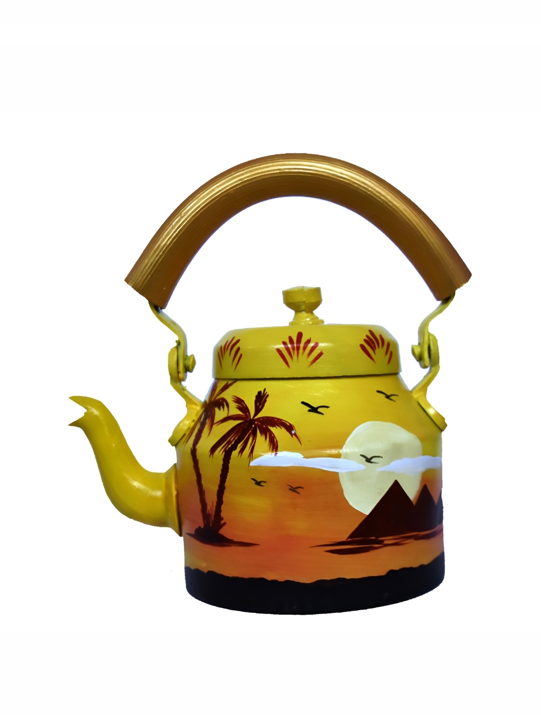 

iHandikart Yellow & Brown Printed Aluminium Glossy Kettle