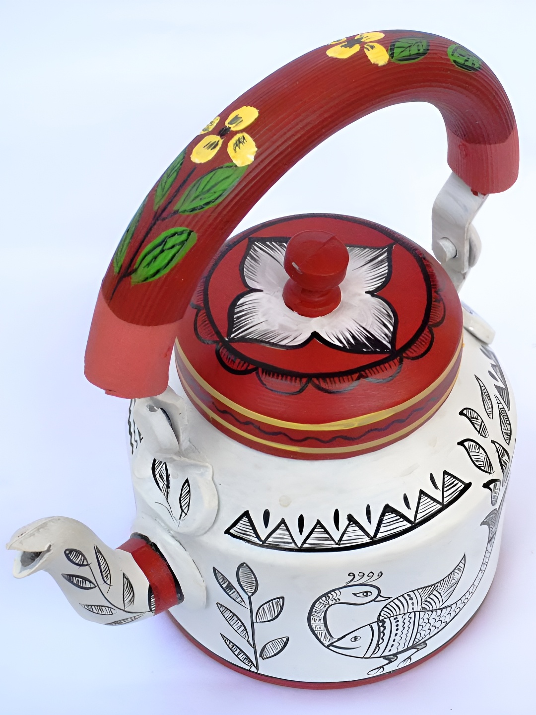 

iHandikart White & Maroon Printed Stainless Steel Glossy Kettle 1L