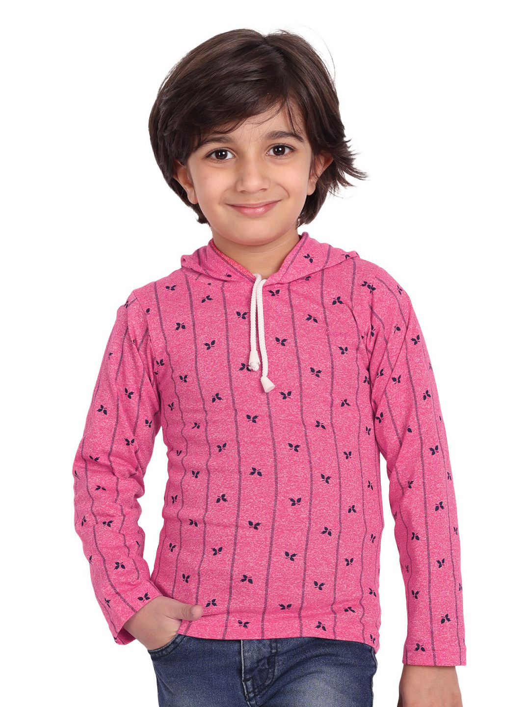 

BAESD Boys Floral Printed Hooded Long Sleeves Cotton T-shirt, Pink