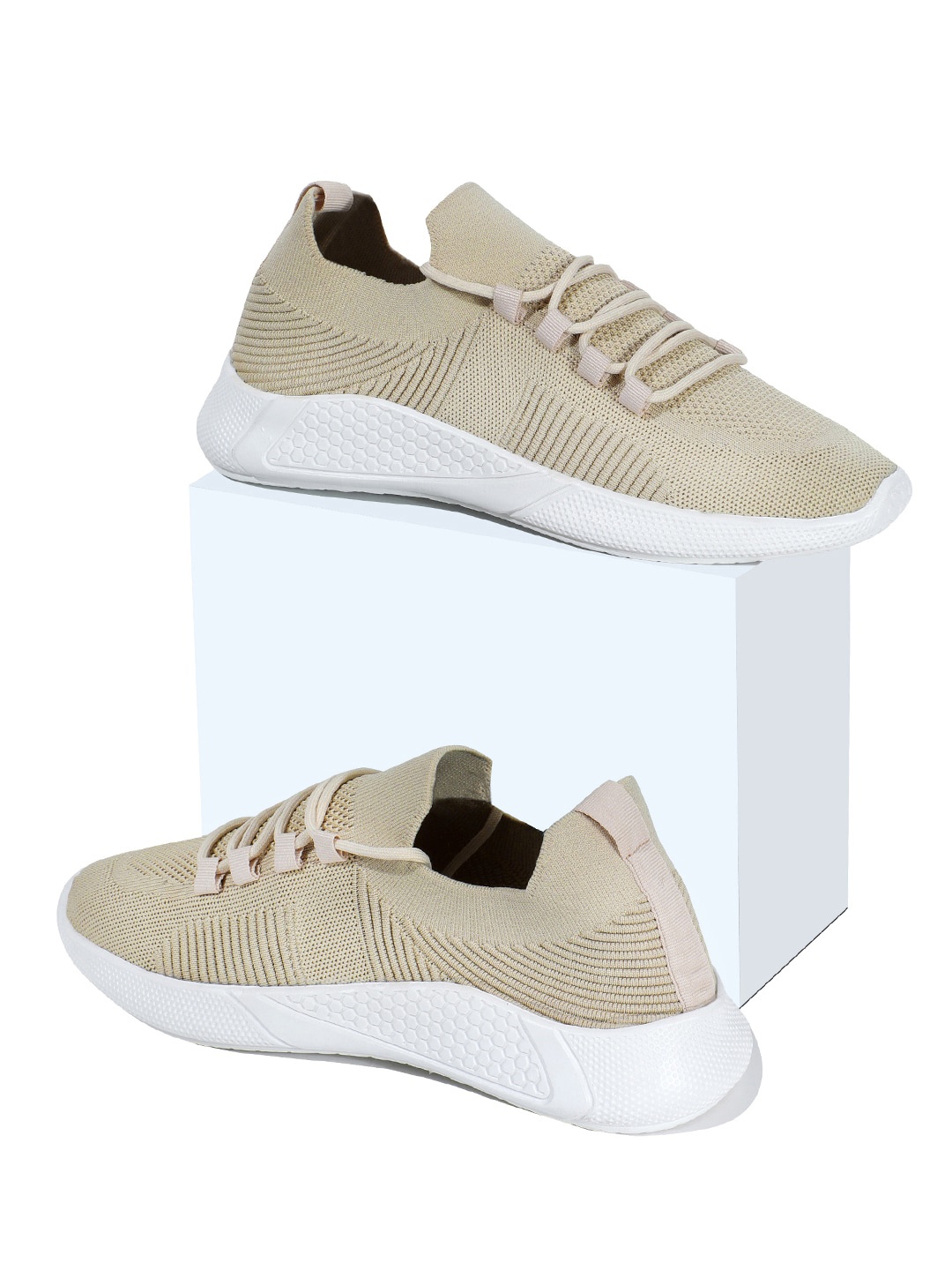 

RapidBox Men Textured Mesh Sneakers, Beige