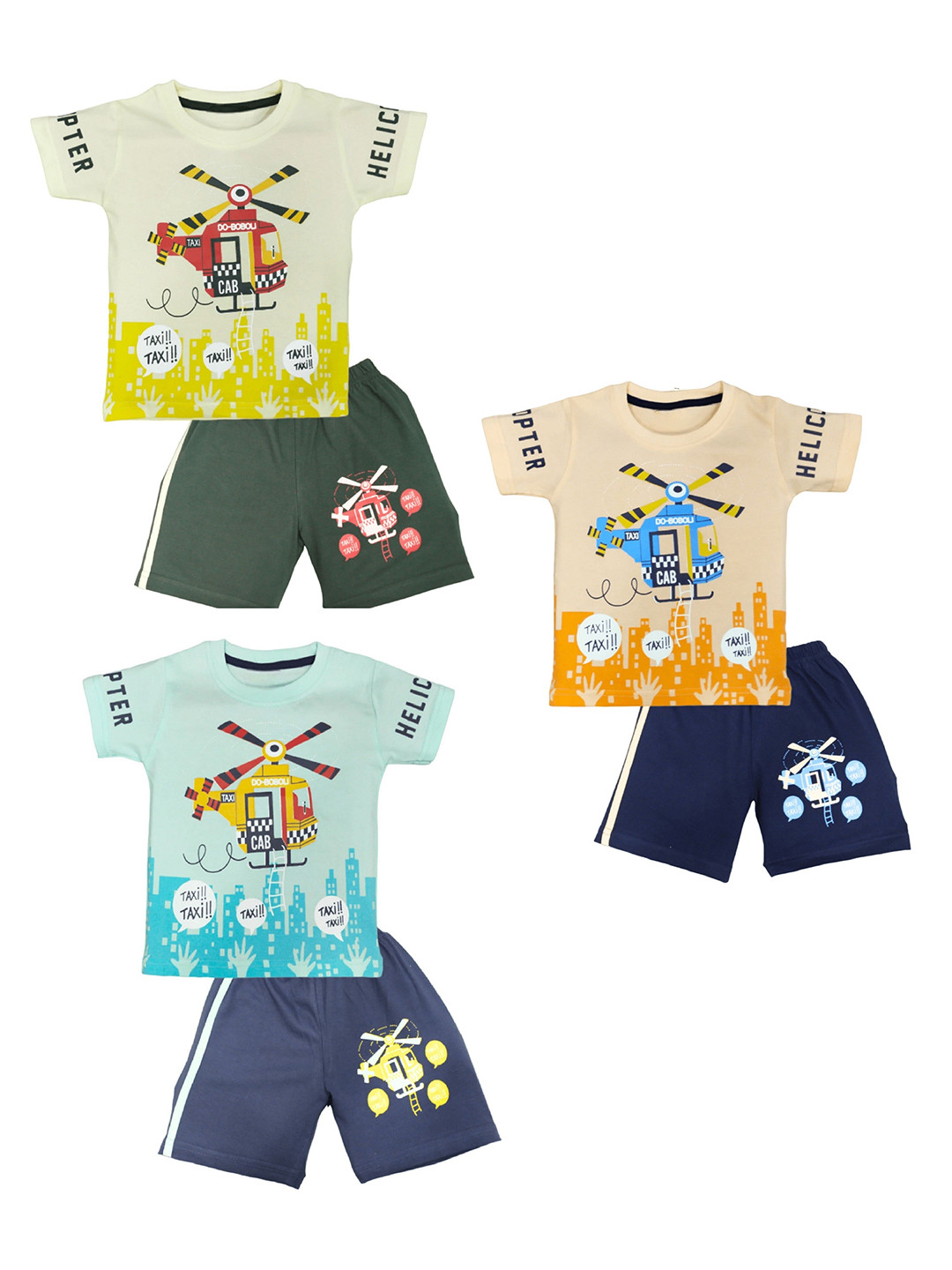 

BAESD Infants Pack Of 3 Printed Pure Cotton T-shirt with Shorts, Blue