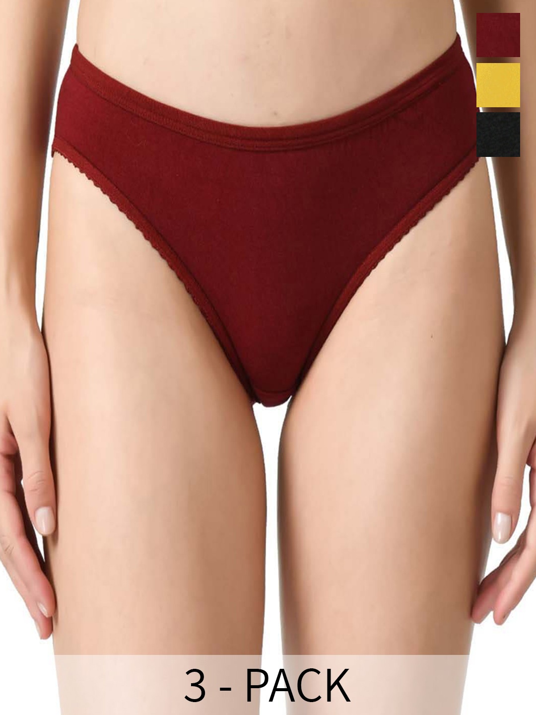 

Legit Affair Pack Of 3 Cotton Basic Briefs, Maroon