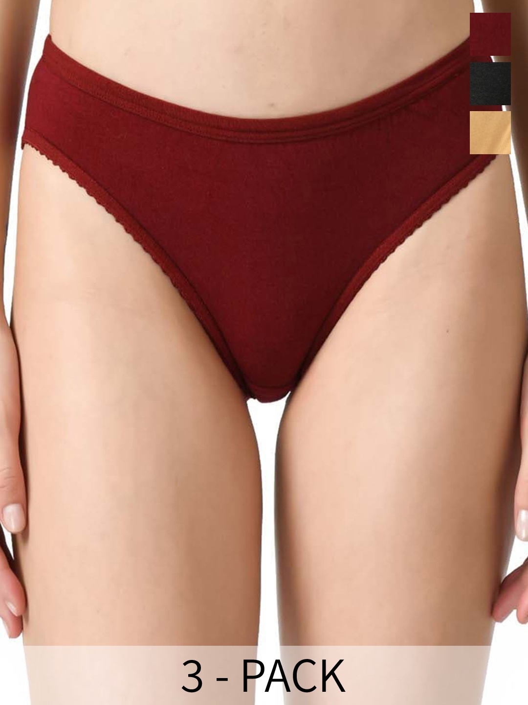 

Legit Affair Pack Of 3 Cotton Basic Briefs, Maroon