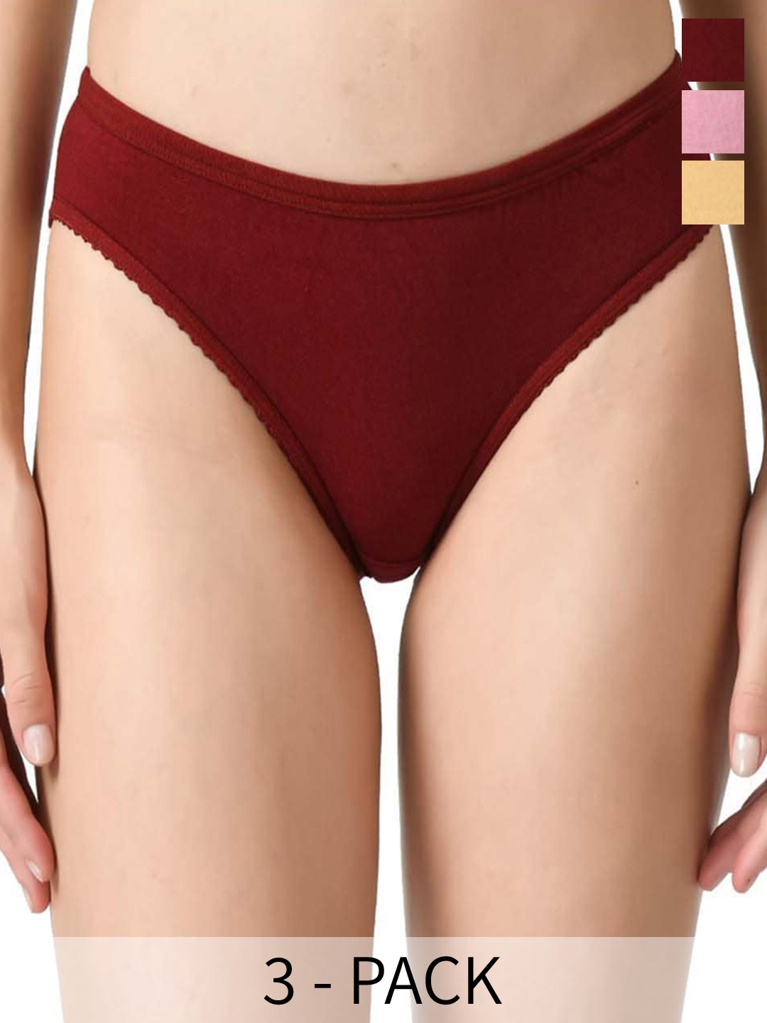 

Legit Affair Pack Of 3 Cotton Basic Briefs, Maroon