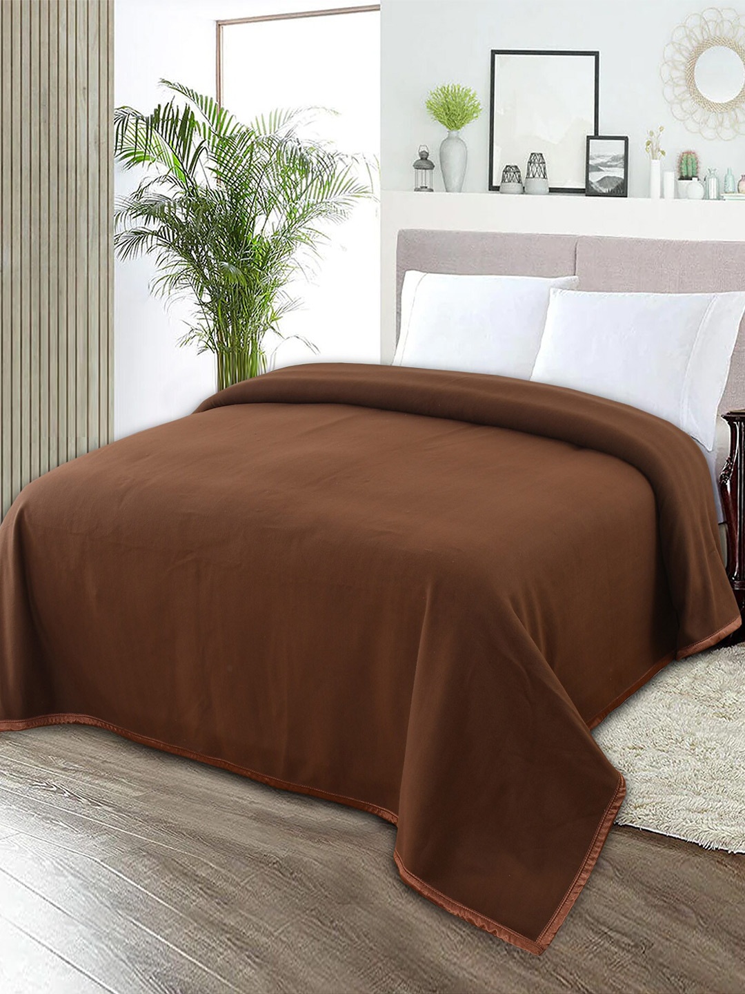 

MORADO Brown Fleece Heavy Winter 210 GSM Double Bed Blanket