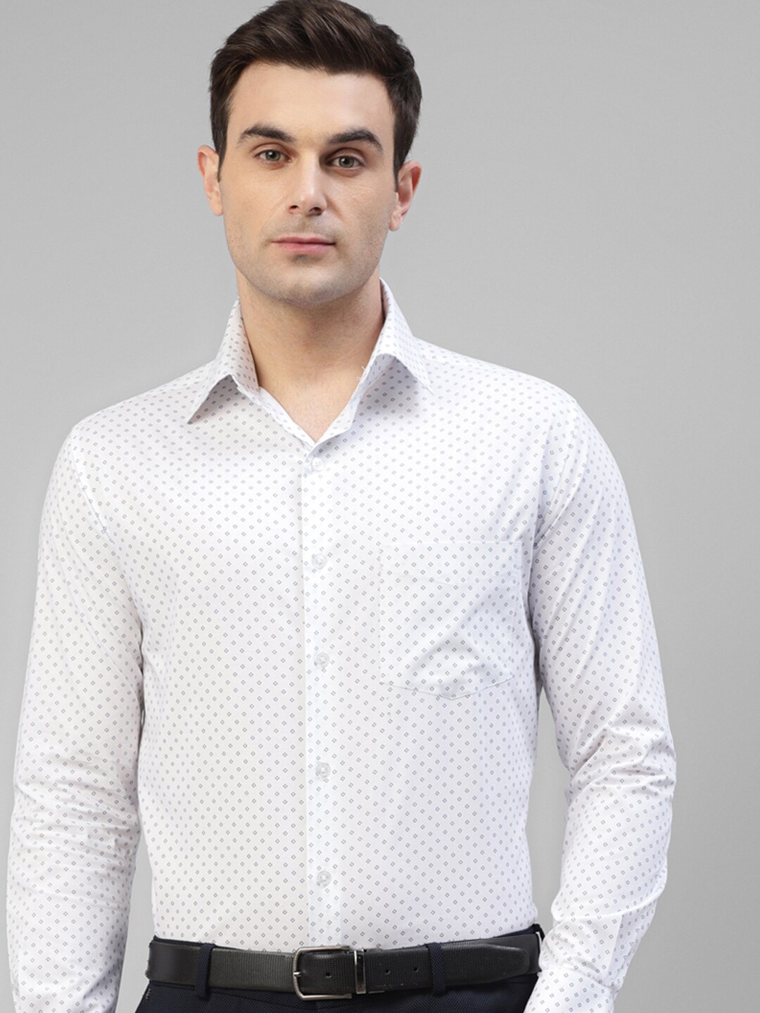 

Hancock Spread Collar Original Slim Fit Micro Ditsy Printed Formal Pure Cotton Party Shirt, White