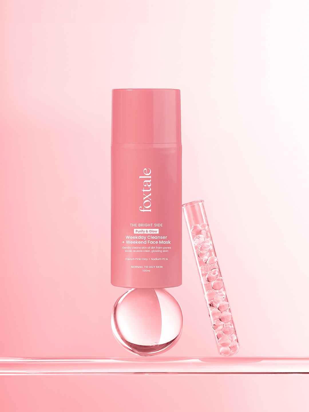 

Foxtale Purify & Glow Cleanser & Mask with French Pink Clay Unclogs pores- 100ml, Na