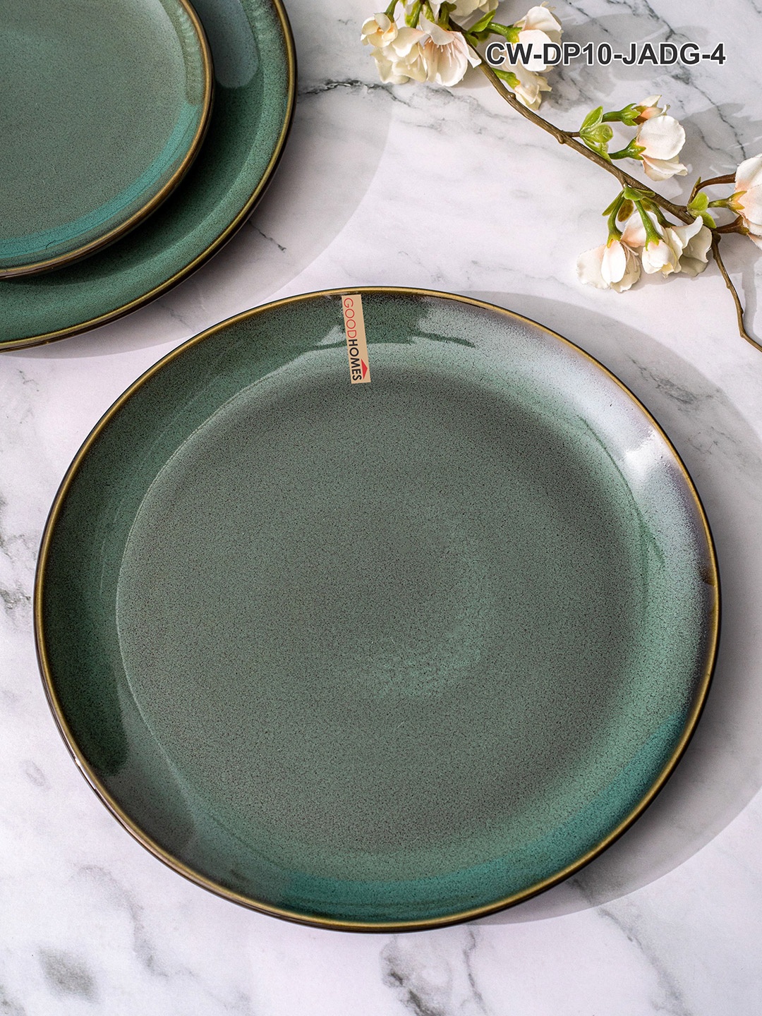 

GOODHOMES Green 4 Pieces Floral Printed Ceramic Glossy Plates
