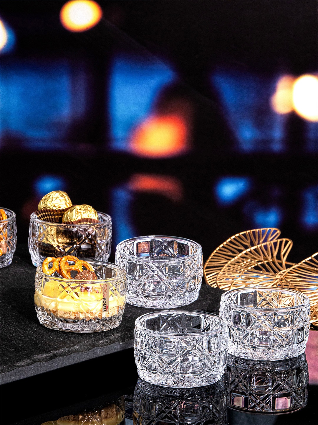 

GOODHOMES Transparent Textured 6 Pieces Floral Glass Bowls 130 ML Each
