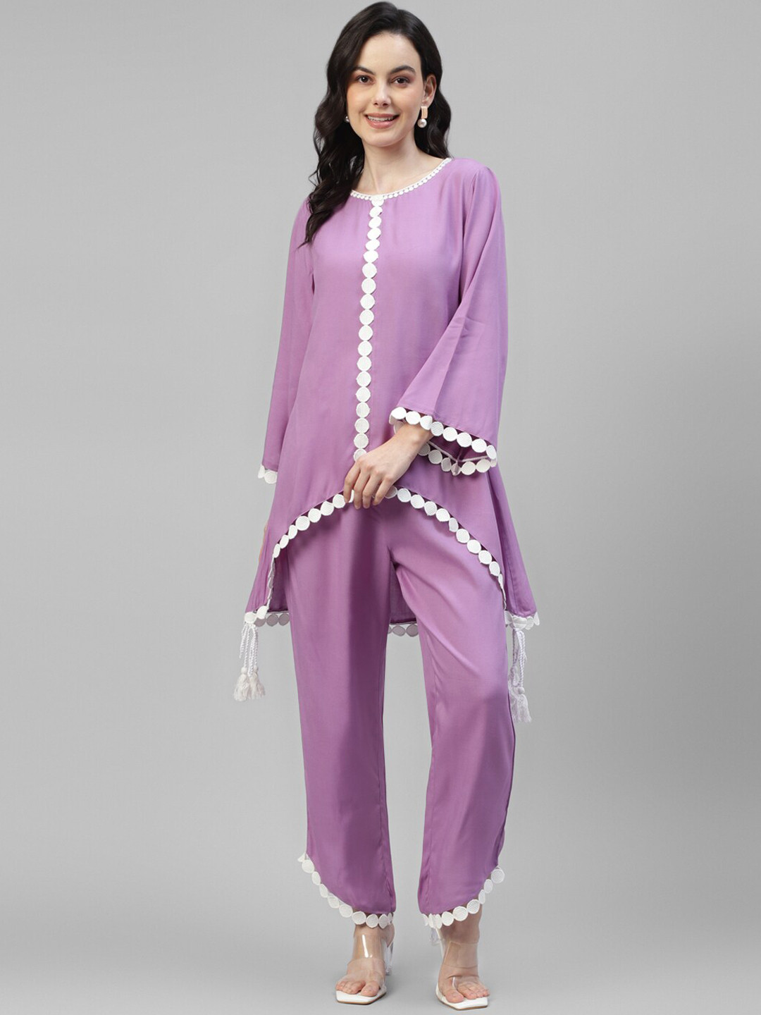 

DEEBACO Lace Up Bell Sleeves Co-Ords, Lavender