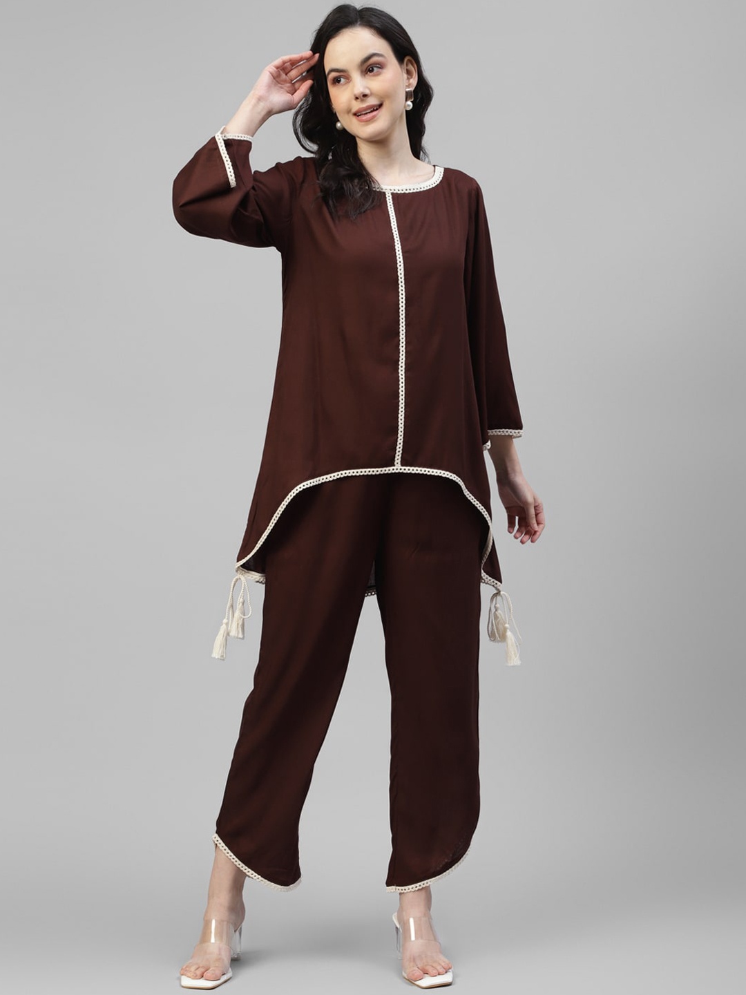 

DEEBACO Lace Up Bell Sleeves Co-Ords, Brown
