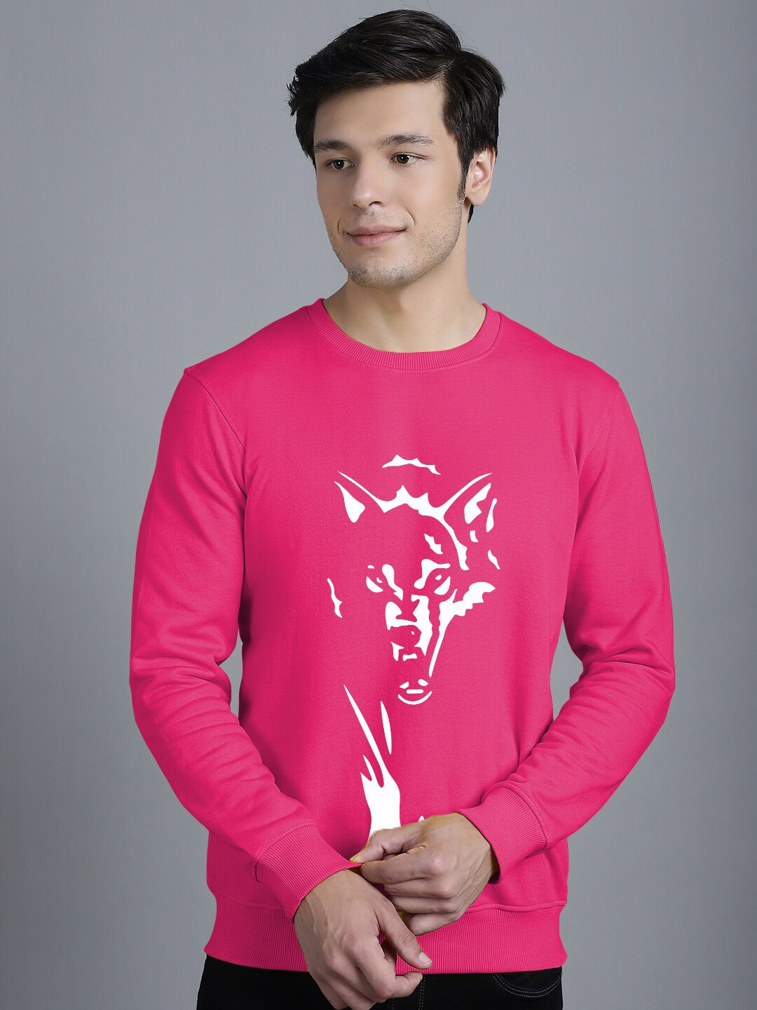

Friskers Graphic Printed Fleece Pullover Sweatshirt, Pink