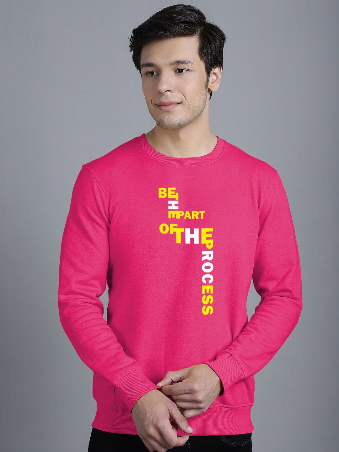 

Friskers Typography Printed Fleece Pullover Sweatshirt, Pink