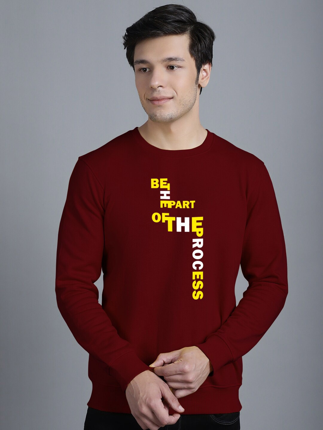 

Friskers Typography Printed Fleece Pullover Sweatshirt, Maroon