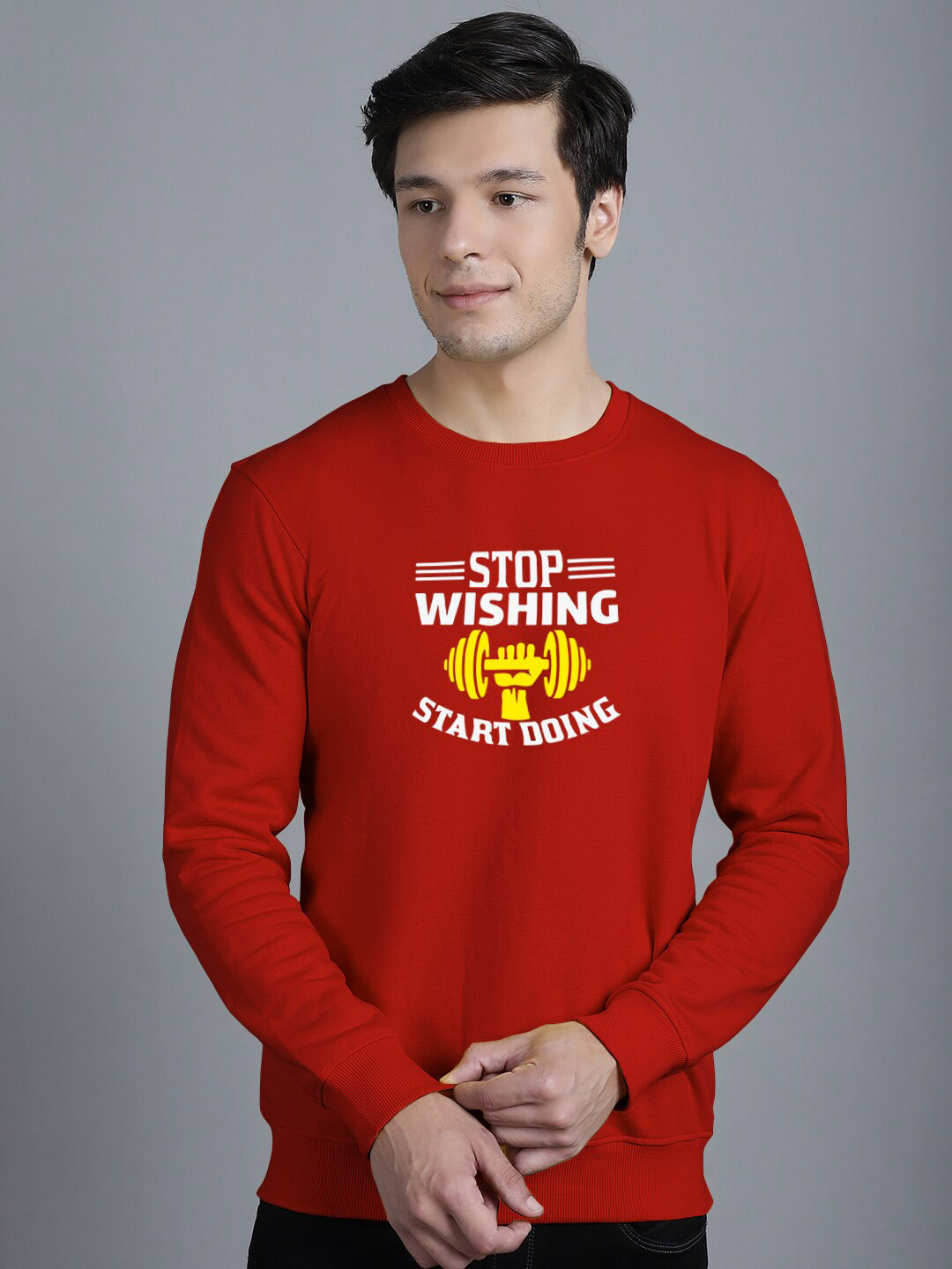 

Friskers Graphic Printed Fleece Pullover Sweatshirt, Red