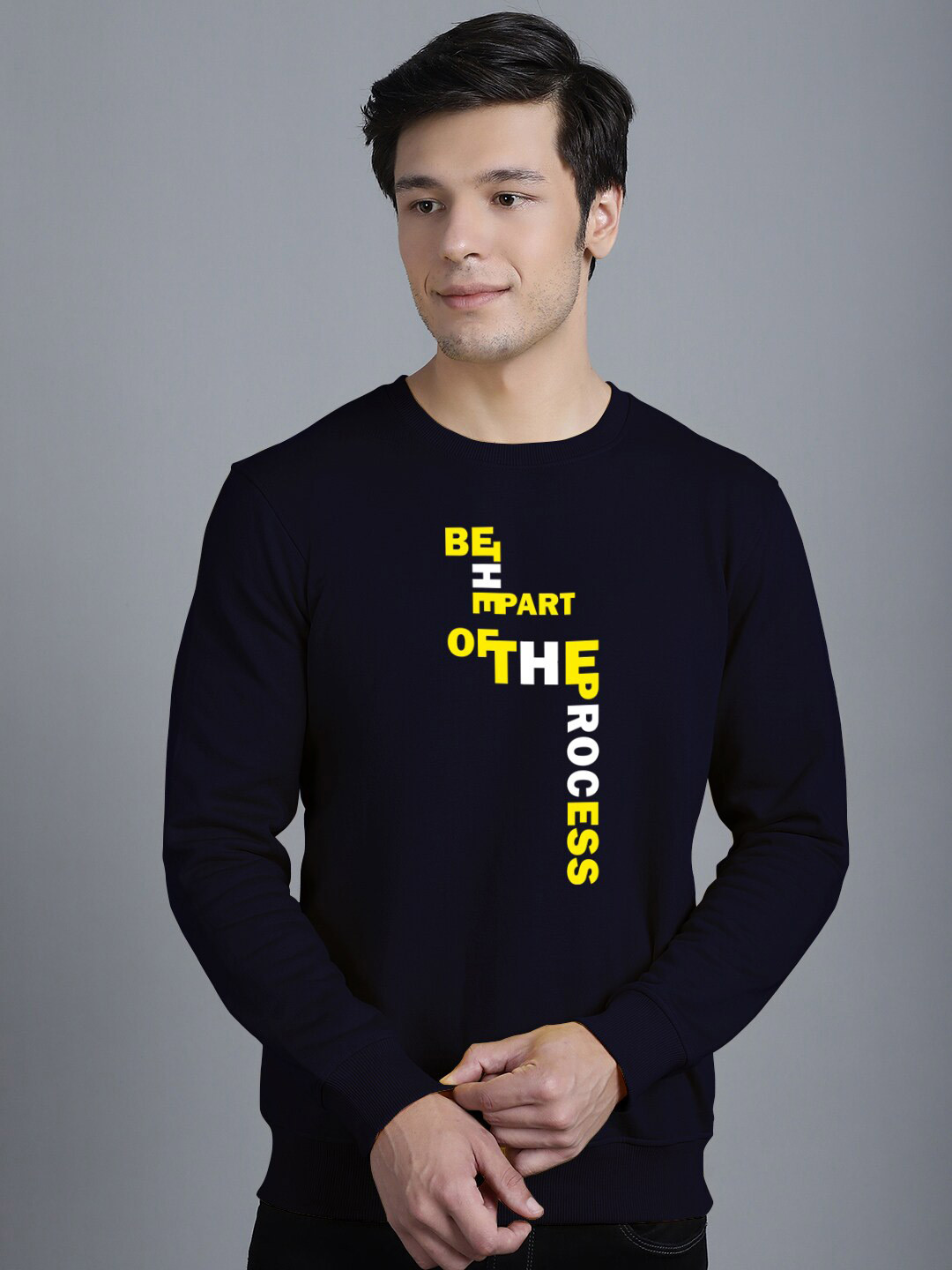 

Friskers Typography Printed Fleece Pullover Sweatshirt, Navy blue