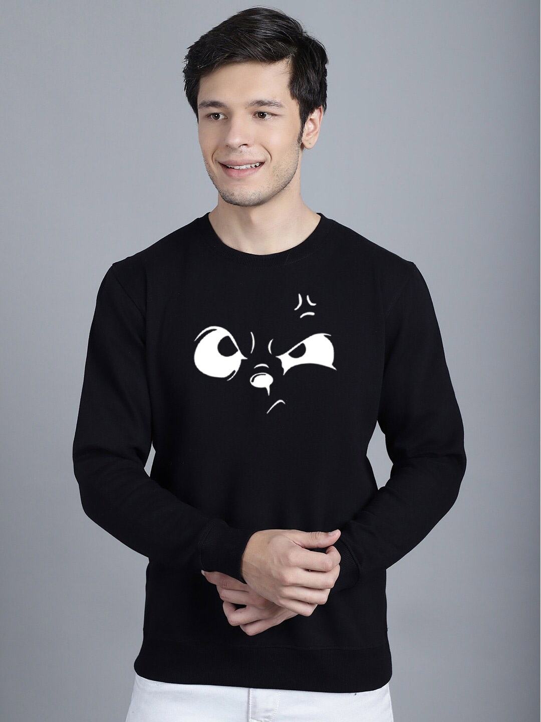 

Friskers Printed Long Sleeved Fleece Pullover Sweatshirt, Black