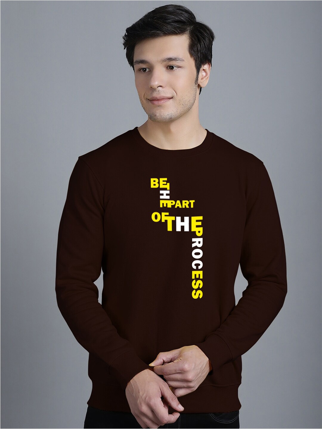 

Friskers Printed Long Sleeved Fleece Pullover Sweatshirt, Brown