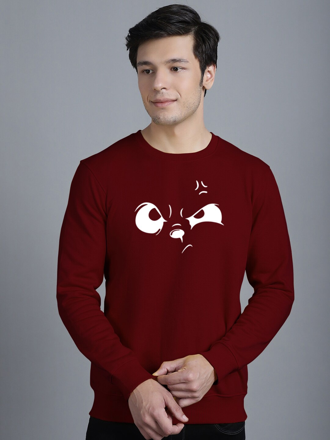 

Friskers Printed Long Sleeved Fleece Pullover Sweatshirt, Maroon