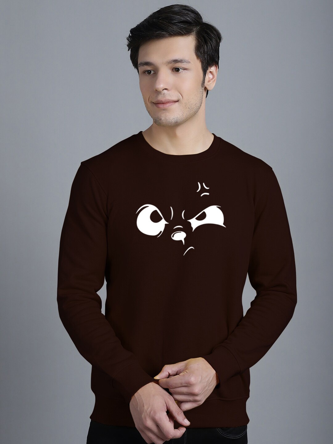 

Friskers Printed Long Sleeved Fleece Pullover Sweatshirt, Brown