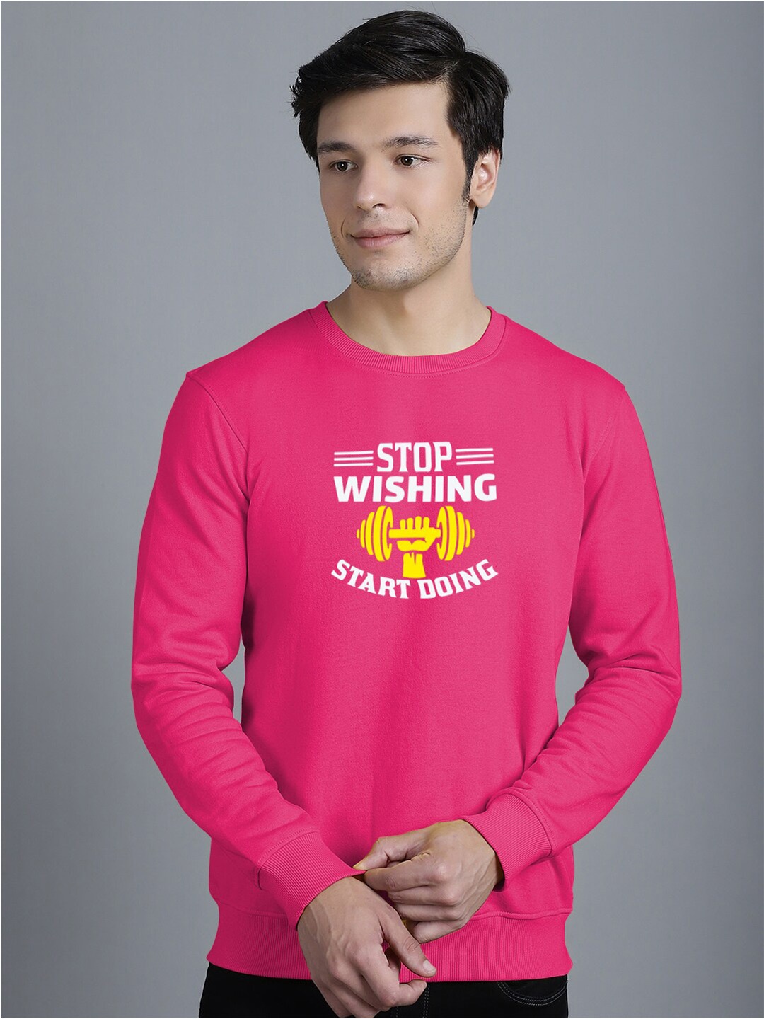 

Friskers Typography Printed Round Neck Fleece Pullover, Pink