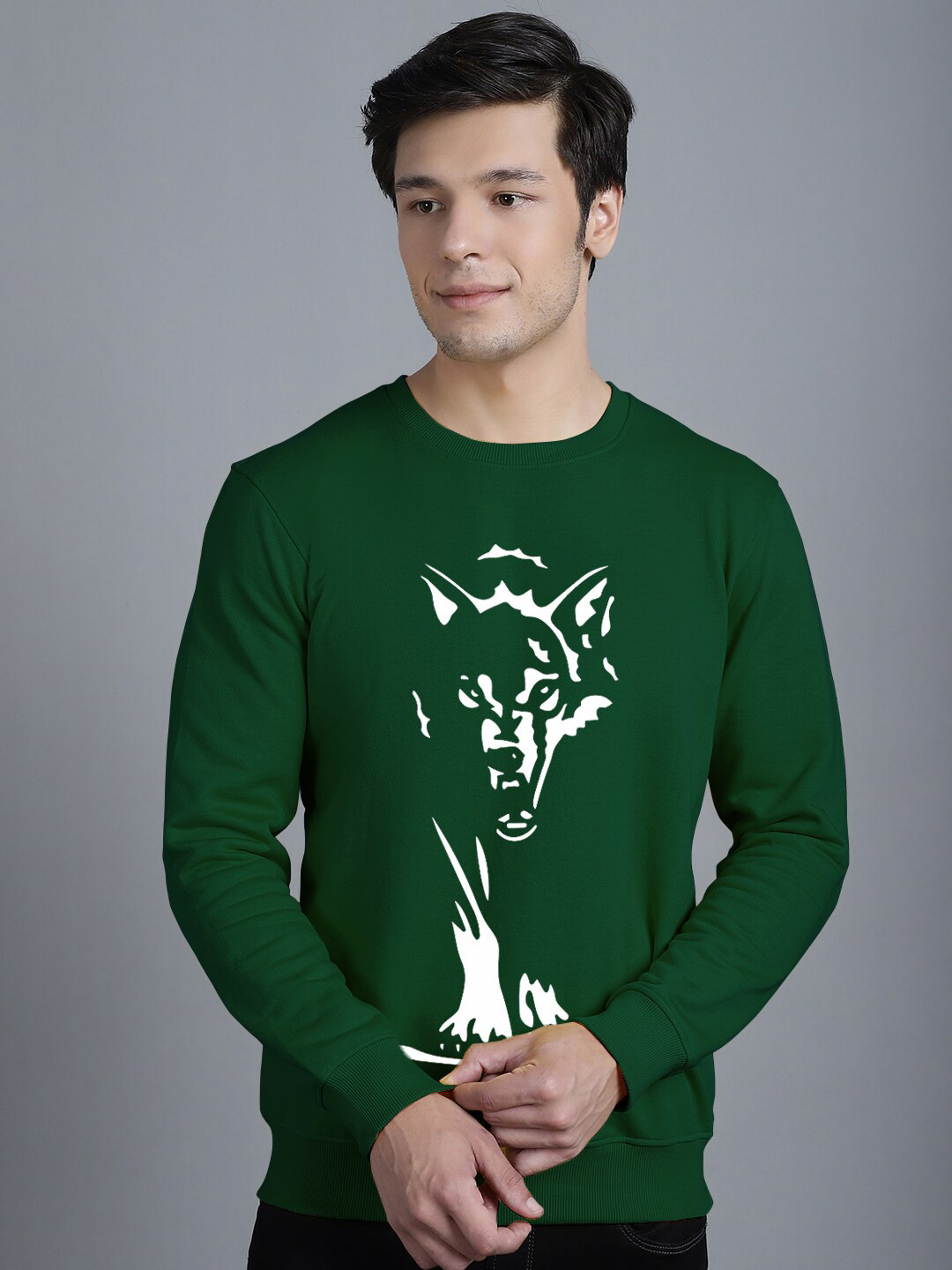 

Friskers Graphic Printed Round Neck Fleece Pullover, Green