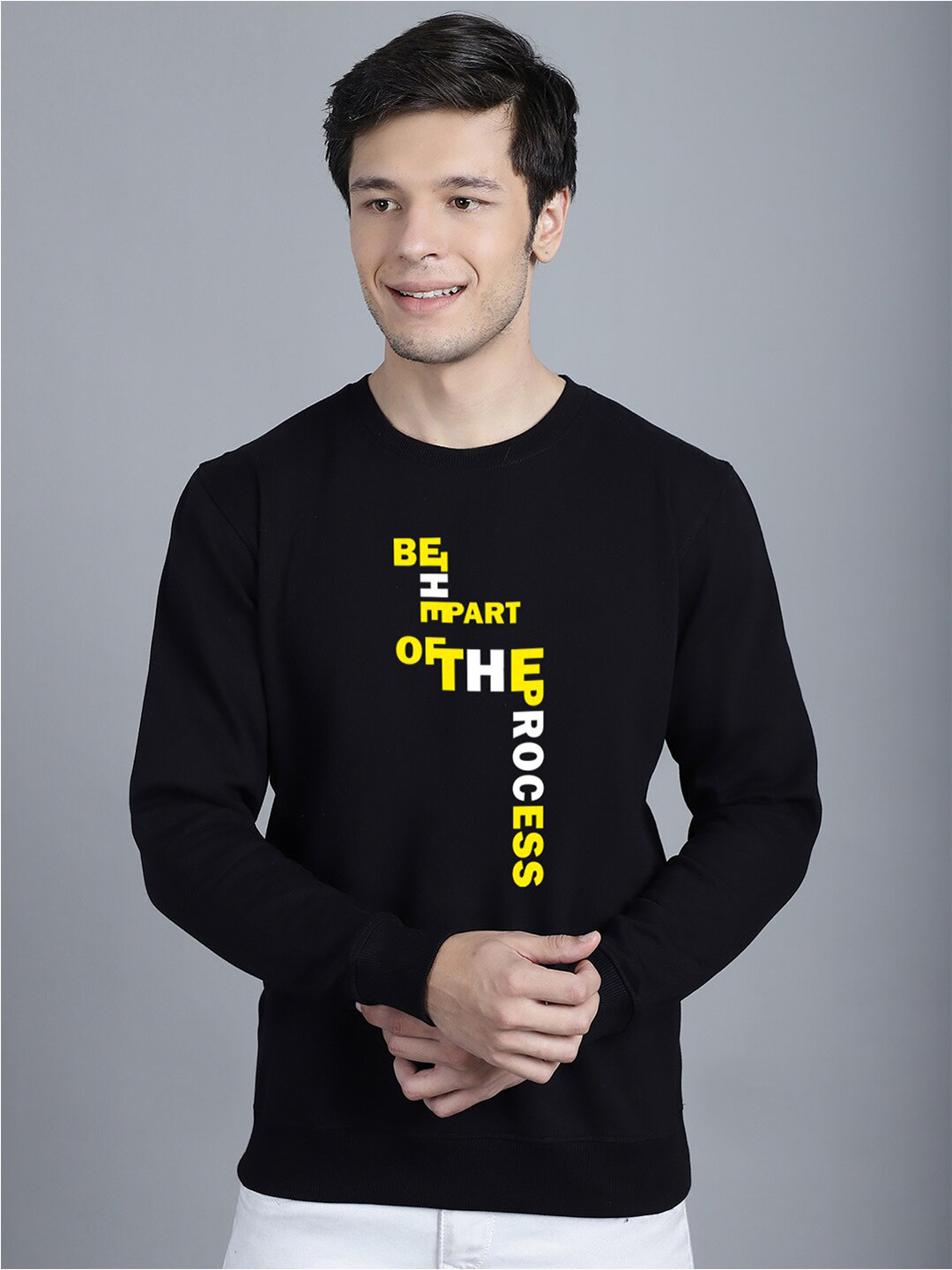 

Friskers Typography Printed Round Neck Fleece Pullover, Black