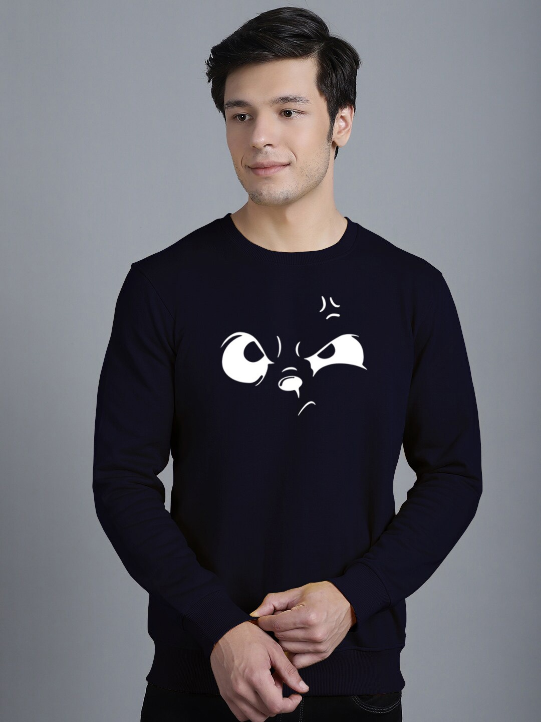 

Friskers Graphic Printed Round Neck Fleece Pullover, Navy blue