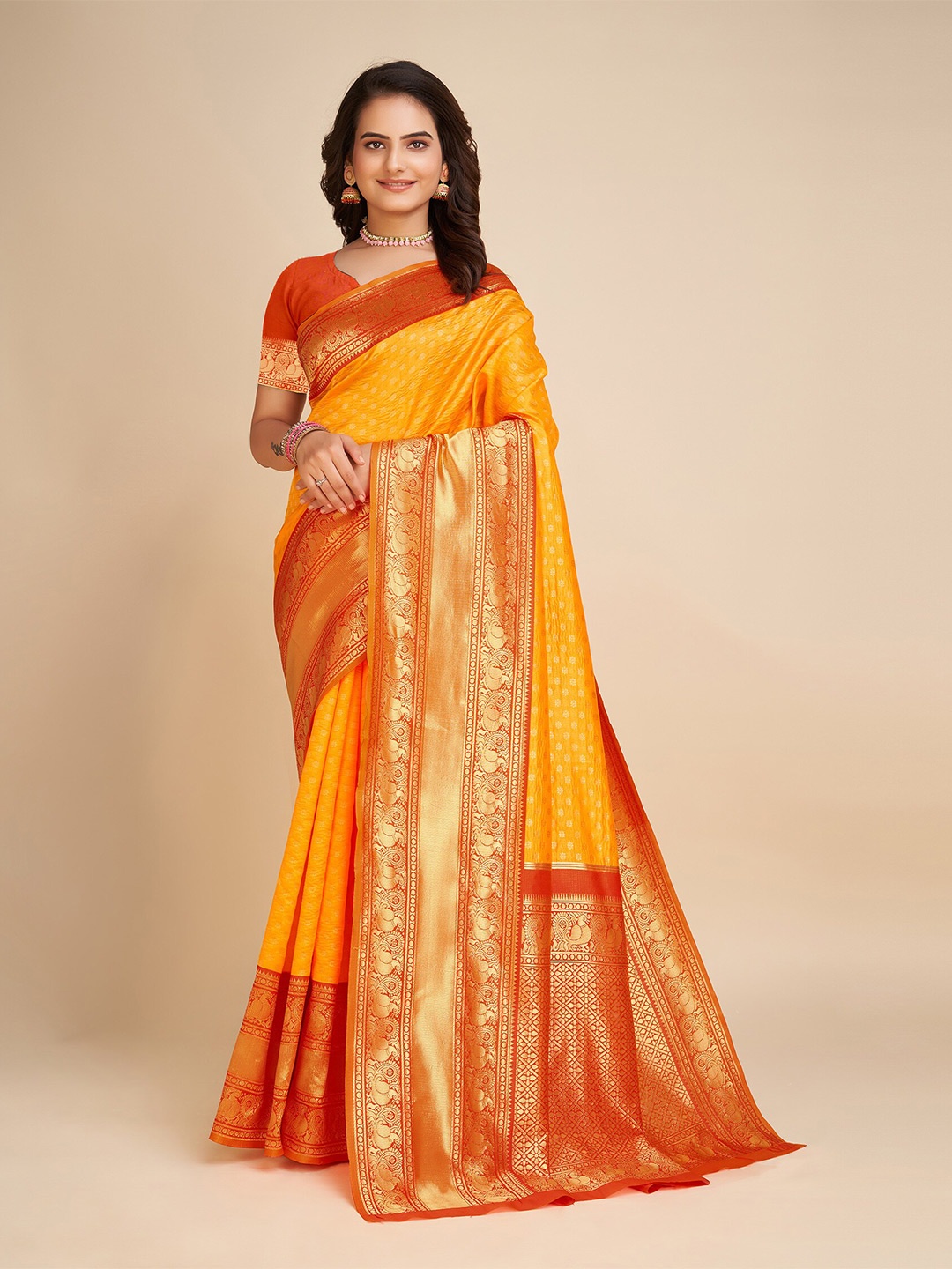 

KALINI Ethnic Motifs Woven Design Zari Banarasi Saree, Yellow