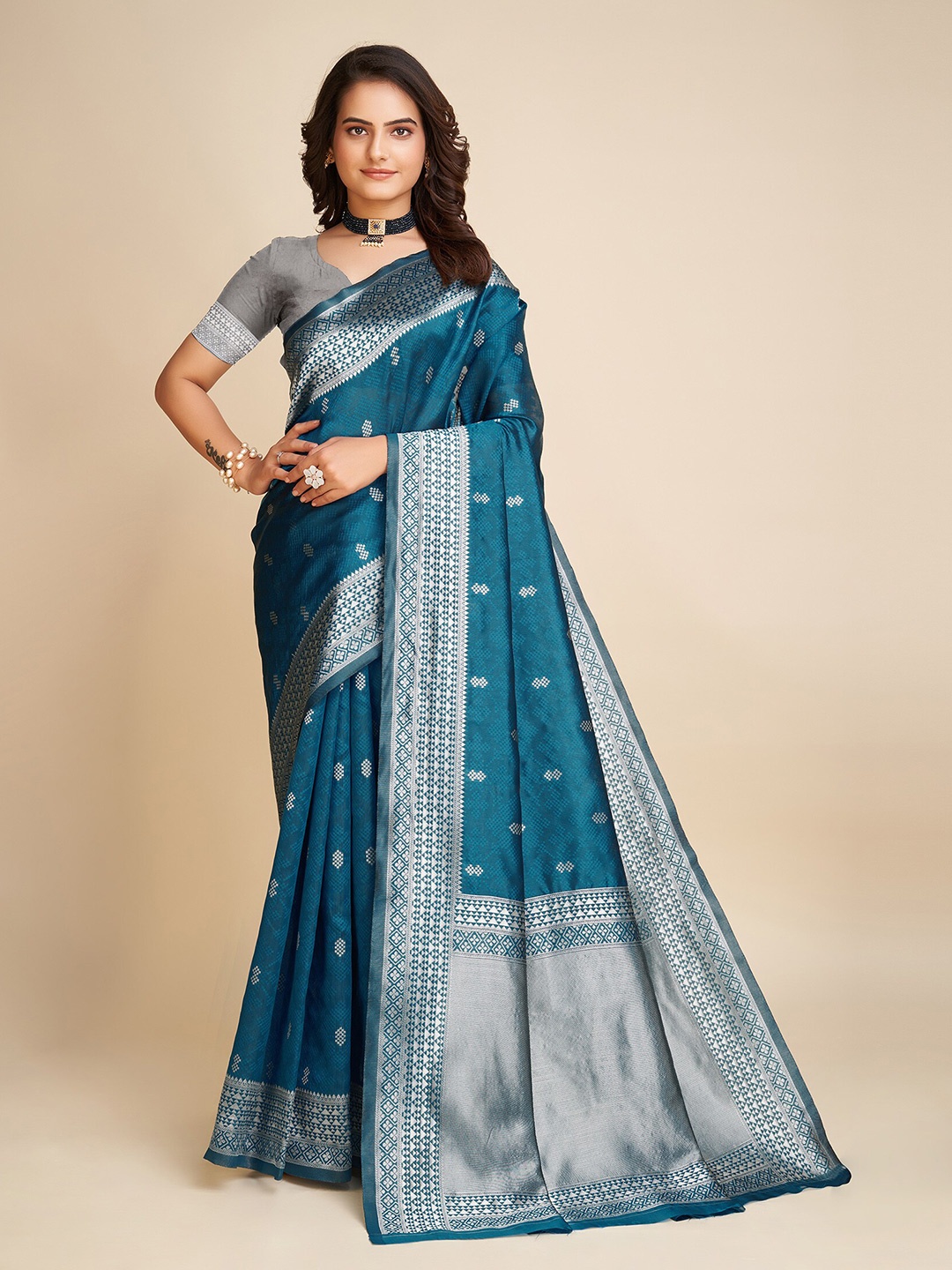 

KALINI Ethnic Motifs Woven Designed Zari Banarasi Saree, Blue