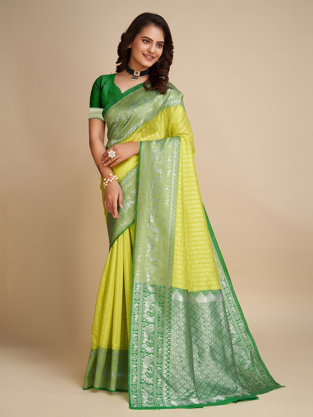 

KALINI Woven Designed Zari Banarasi Saree, Yellow