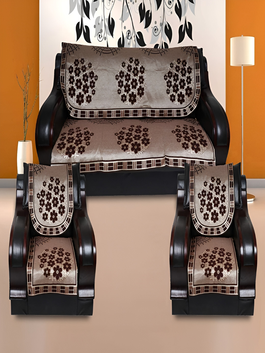 

AZOTICA Brown 6 Pieces Cotton Sofa Cover