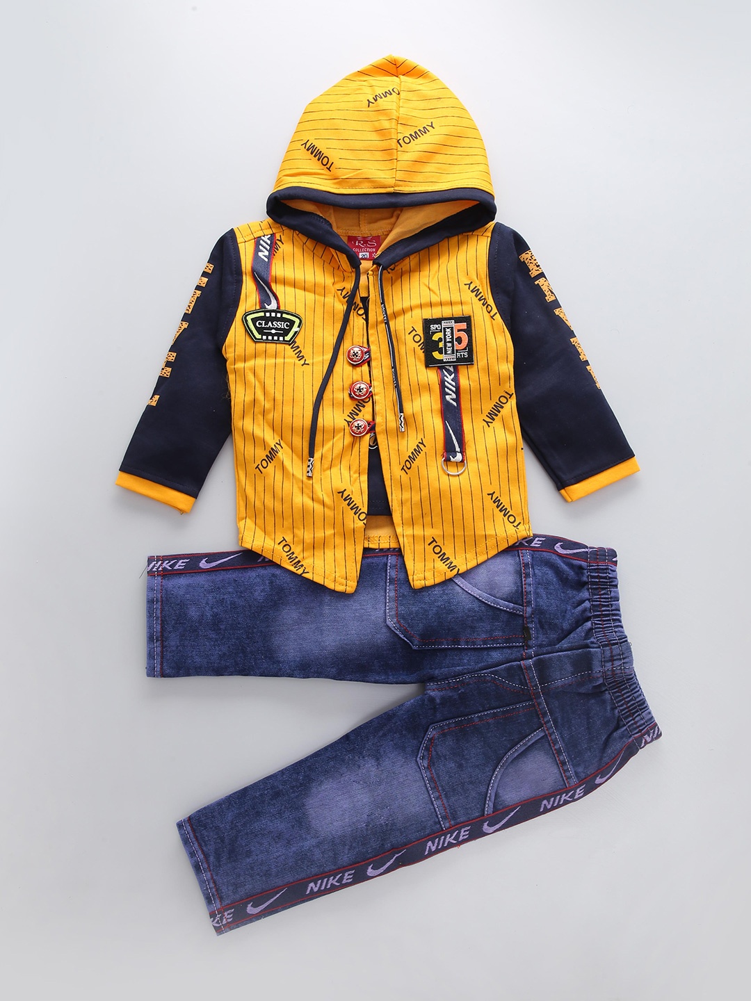 

BAESD Boys Printed Hooded Shirt with Jeans, Yellow