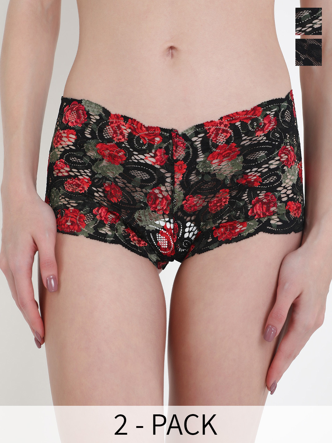 

LULU & SKY Pack Of 2 Floral Printed Boy Shorts Briefs SSPNC2-077, Black
