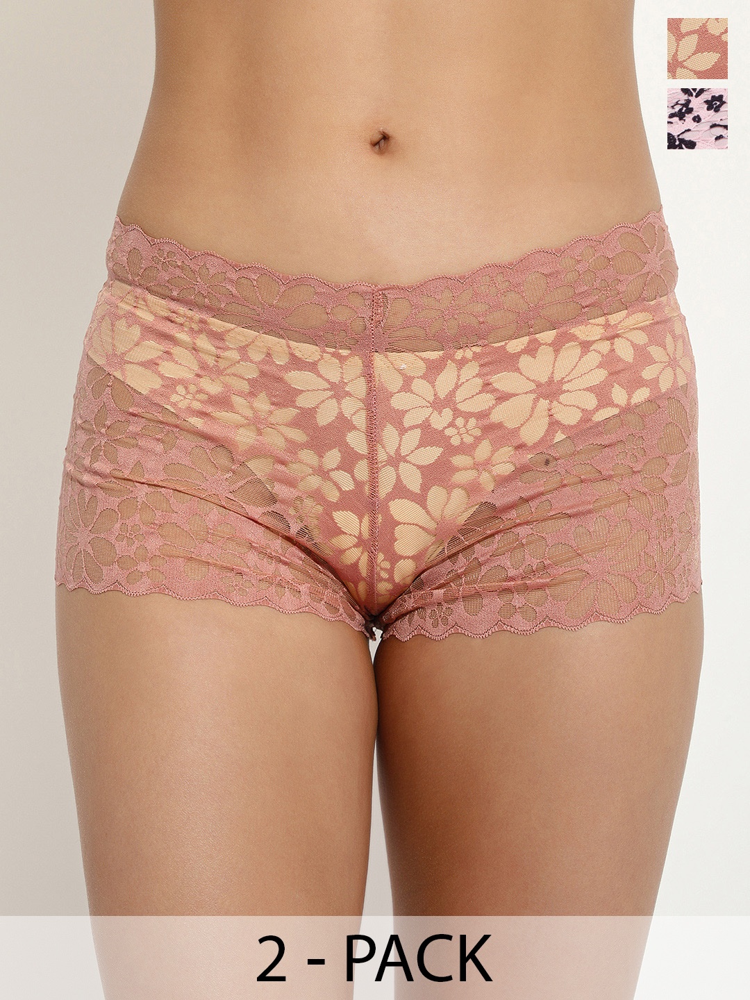 

LULU & SKY Pack Of 2 Mid-Rise Floral Printed Boy Shorts Briefs, Pink
